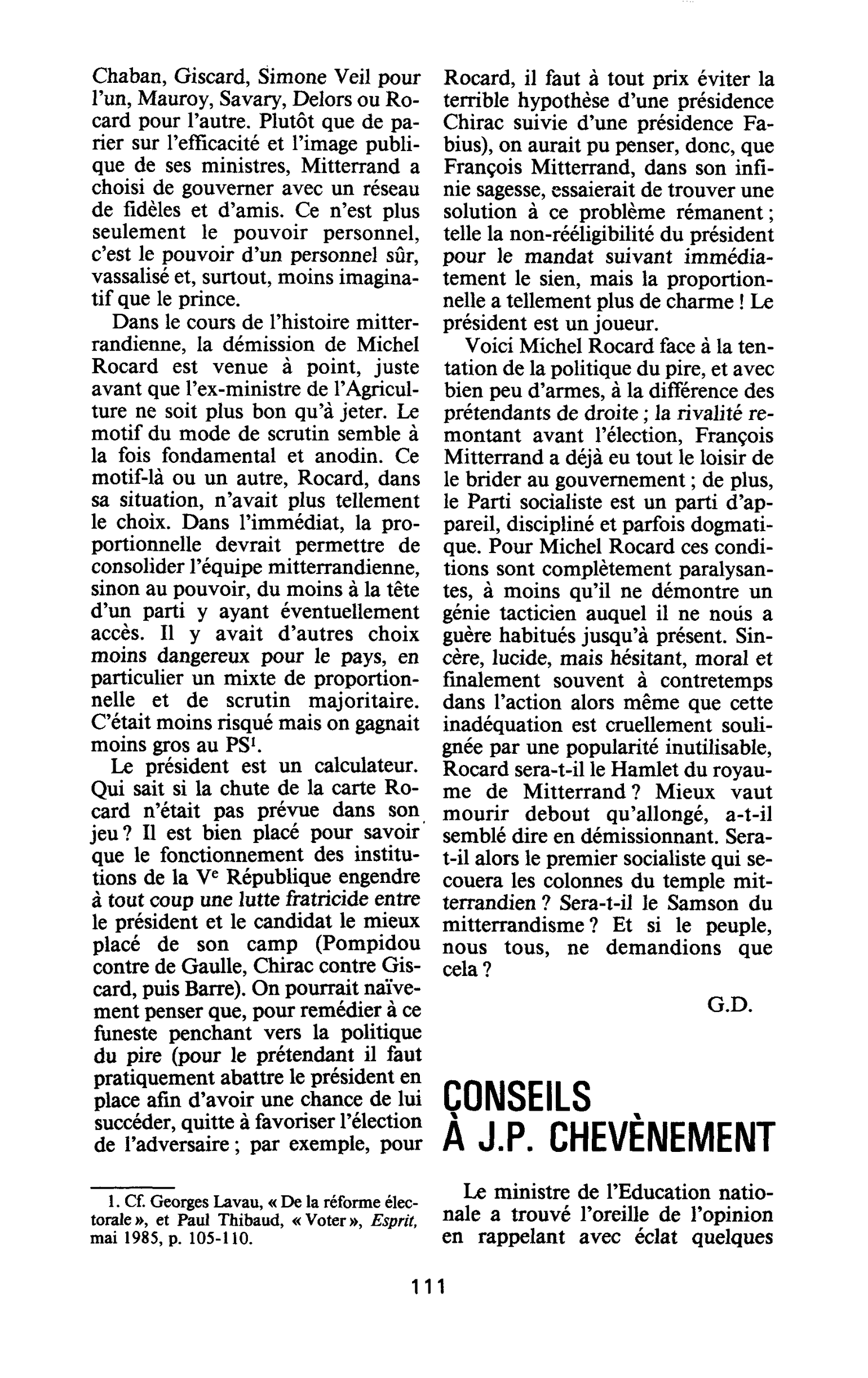 CONSEILS À J.P. CHEVÈNEMENT