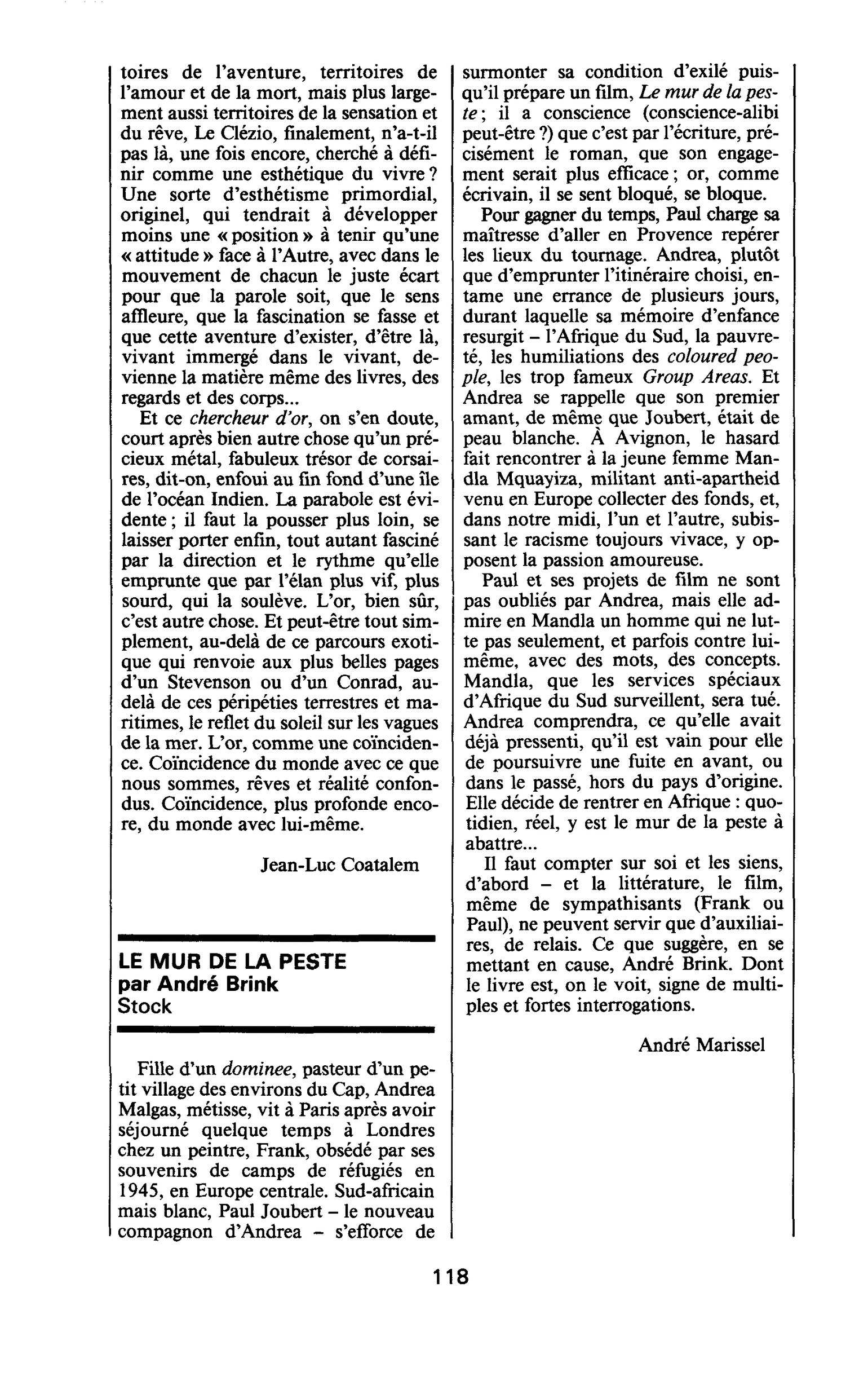 LE MUR DE LA PESTE par André Brink
