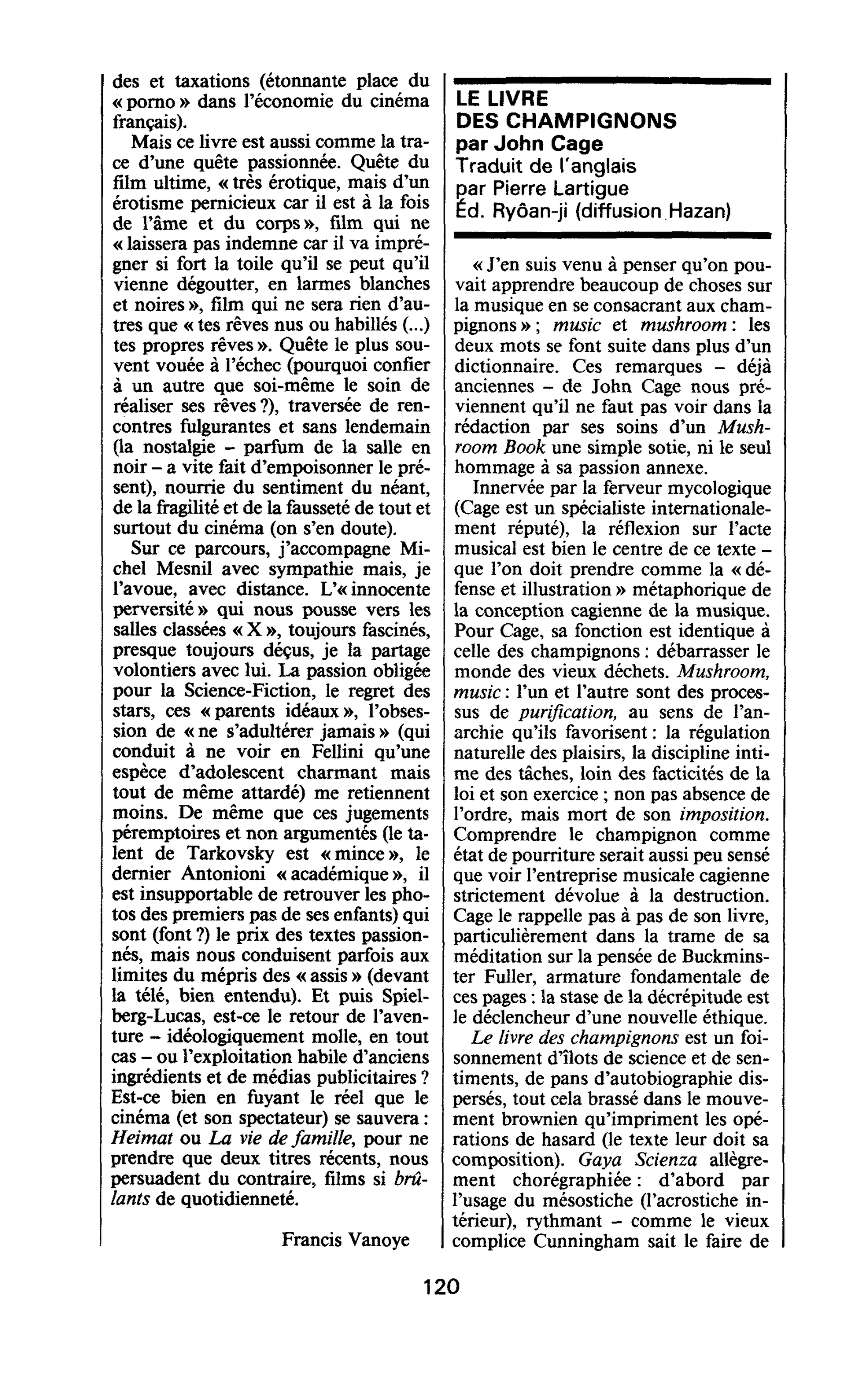LE LIVRE DES CHAMPIGNONS par John Cage