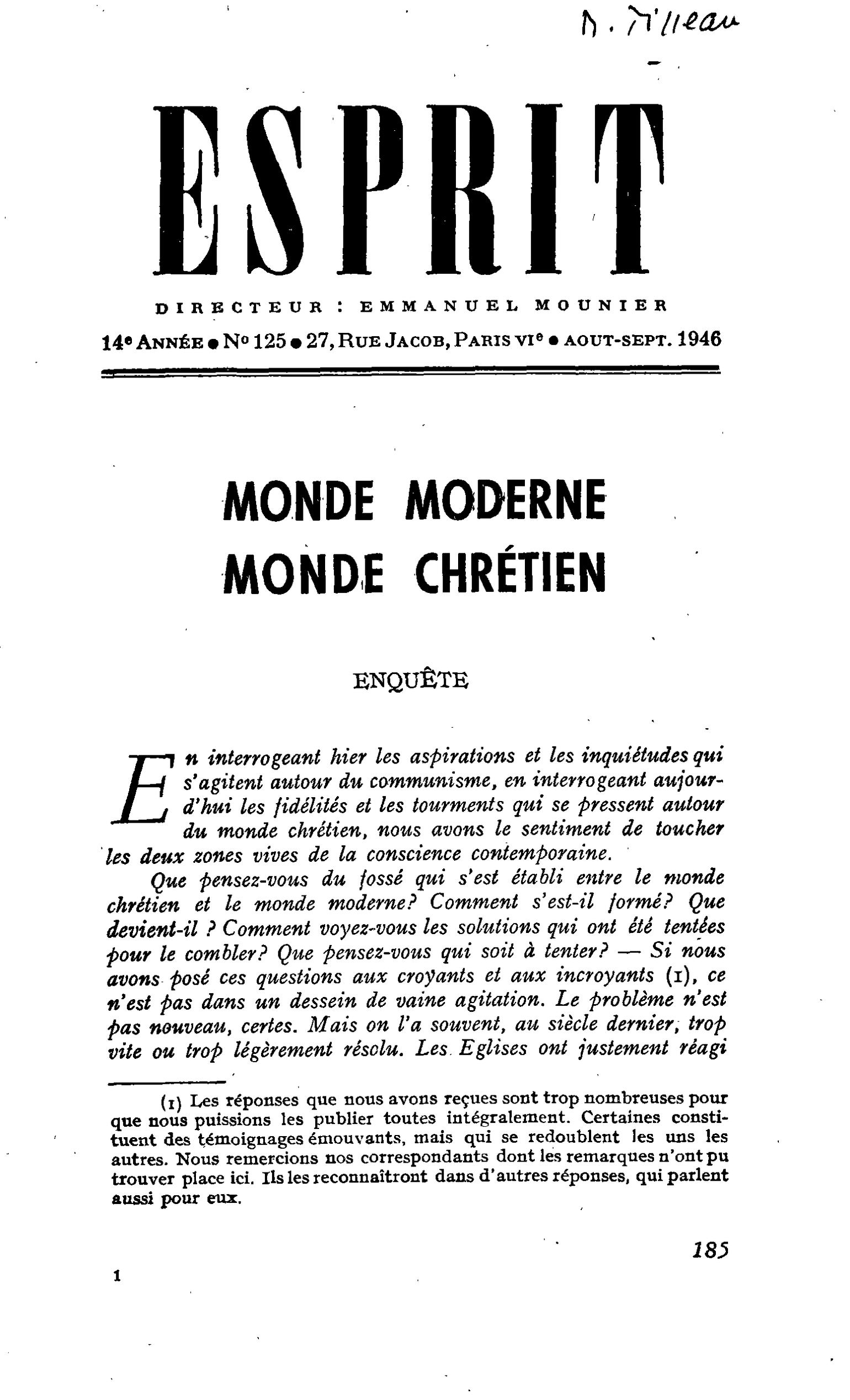 MONDE MODERNE MONDE CHRÉTIEN