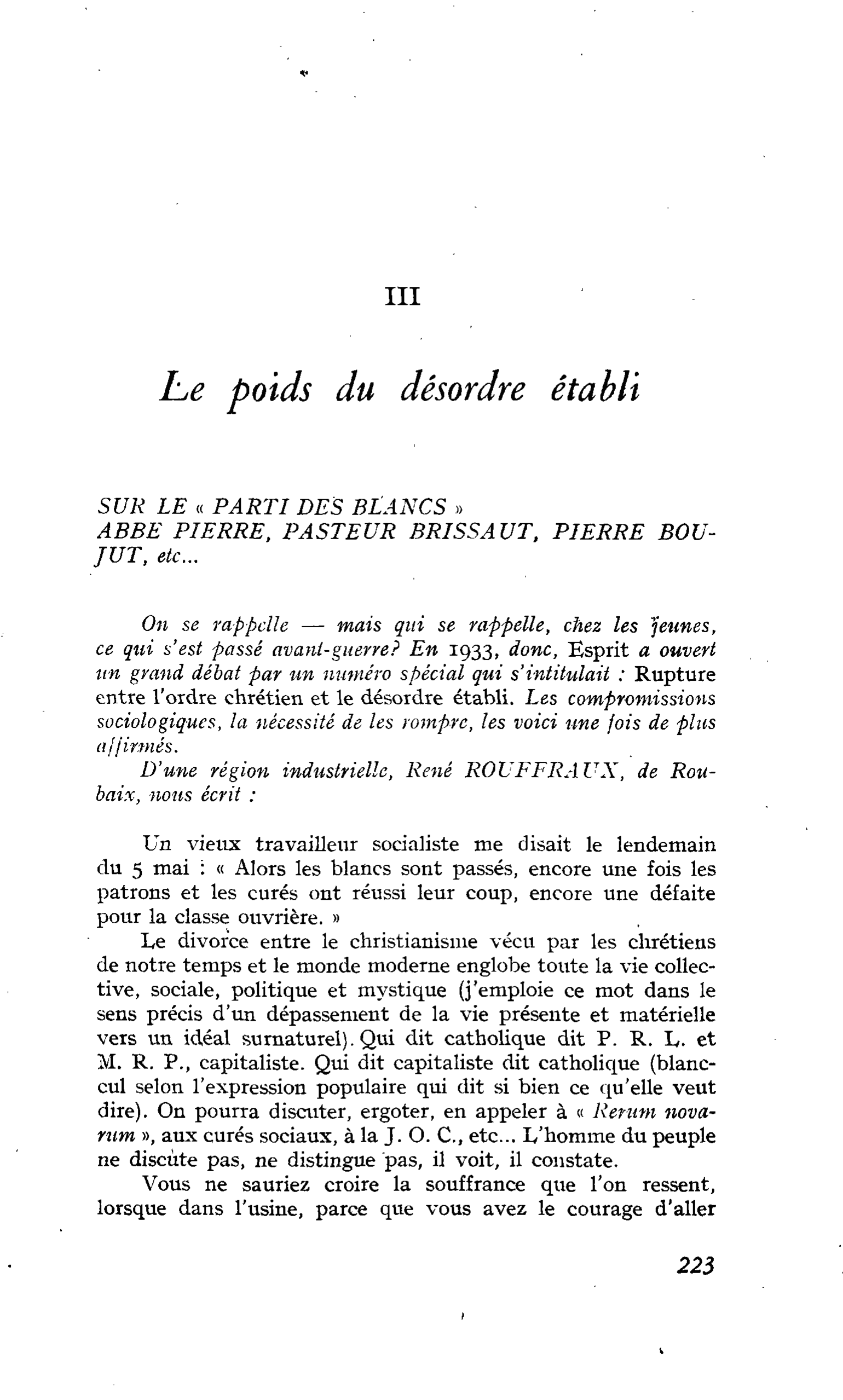 III. Le poids du désordre établi