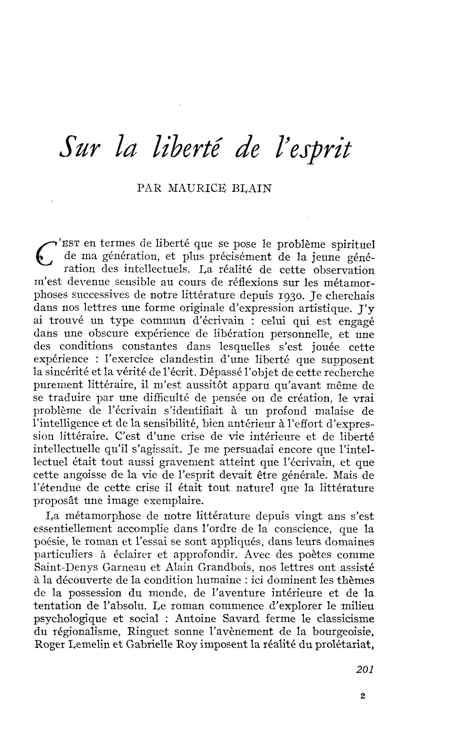 Sur la liberté de l’esprit