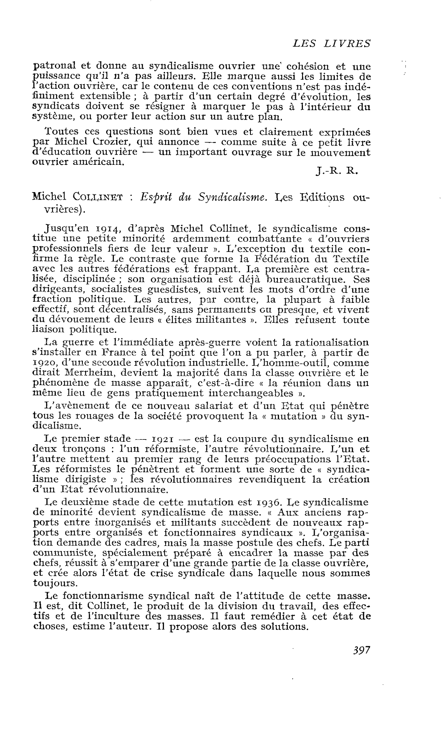Michel Collinet : Esprit du Syndicalisme