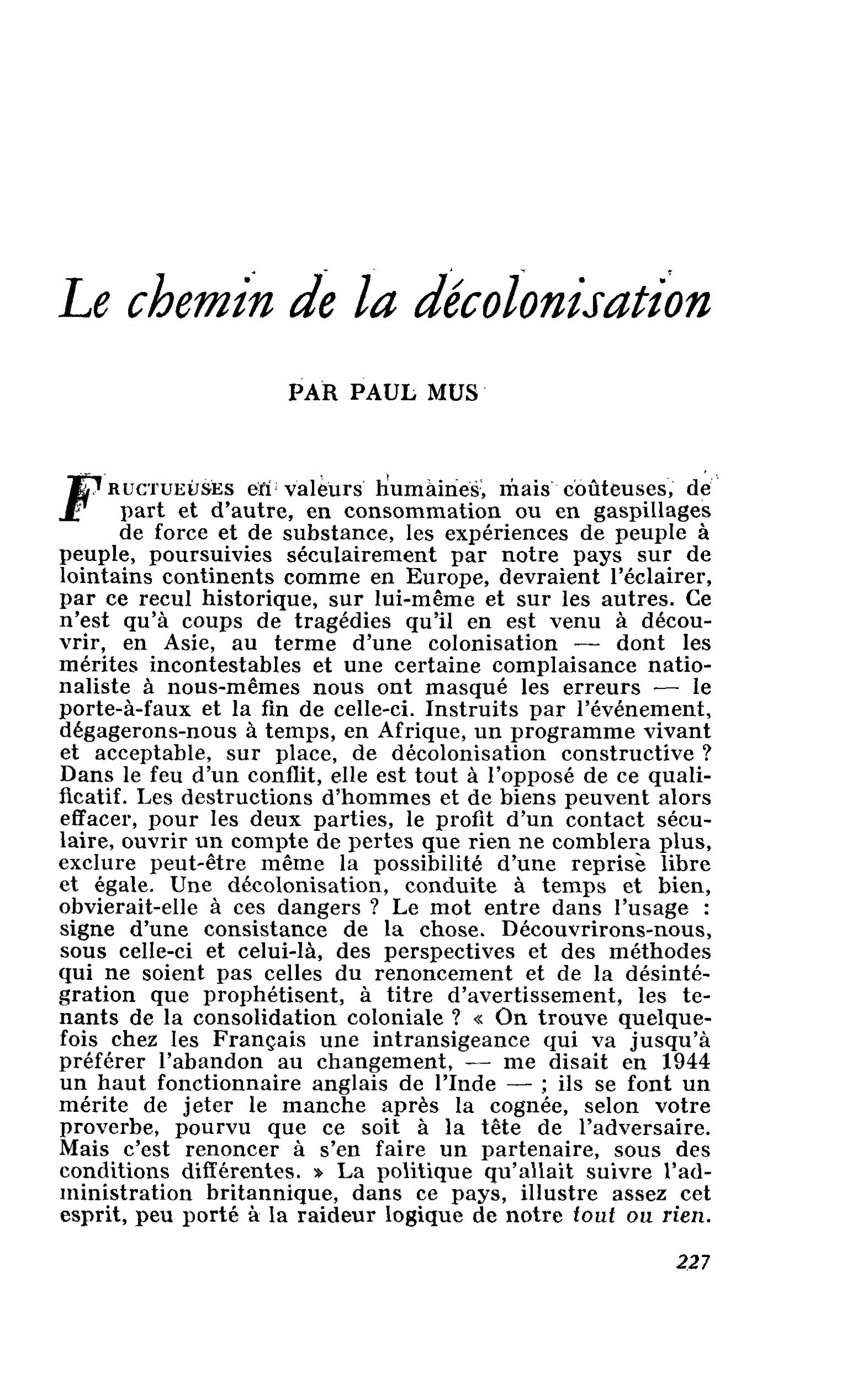 Le chemin de la décolonisation