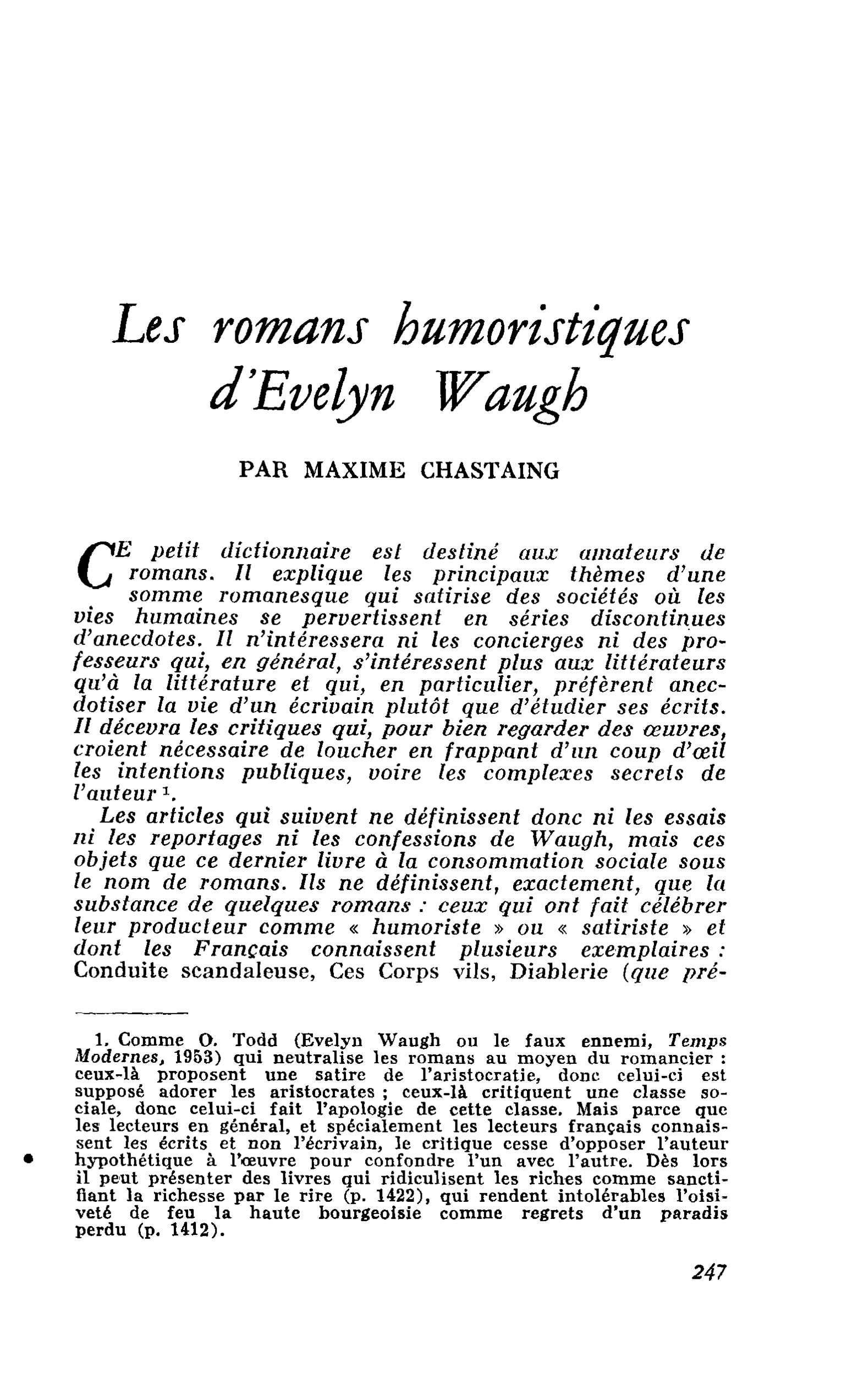 Les romans humoristiques d’Evelyn Waugh