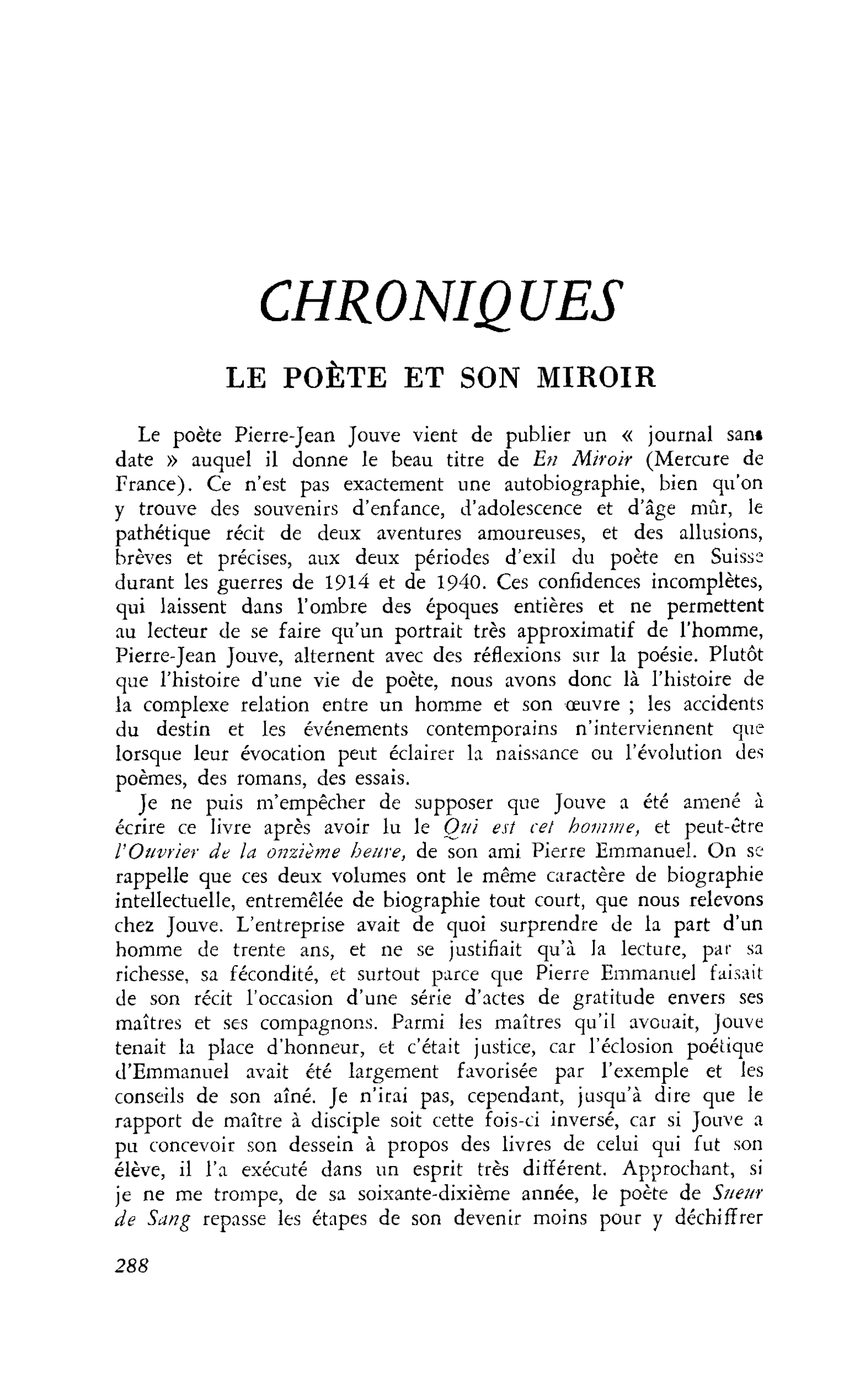 LE POÈTE ET SON MIROIR