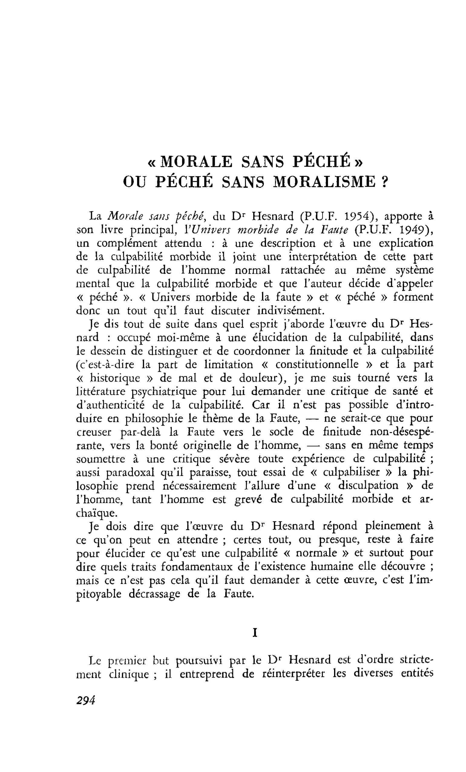 « Morale sans péché » ou péché sans moralisme ?