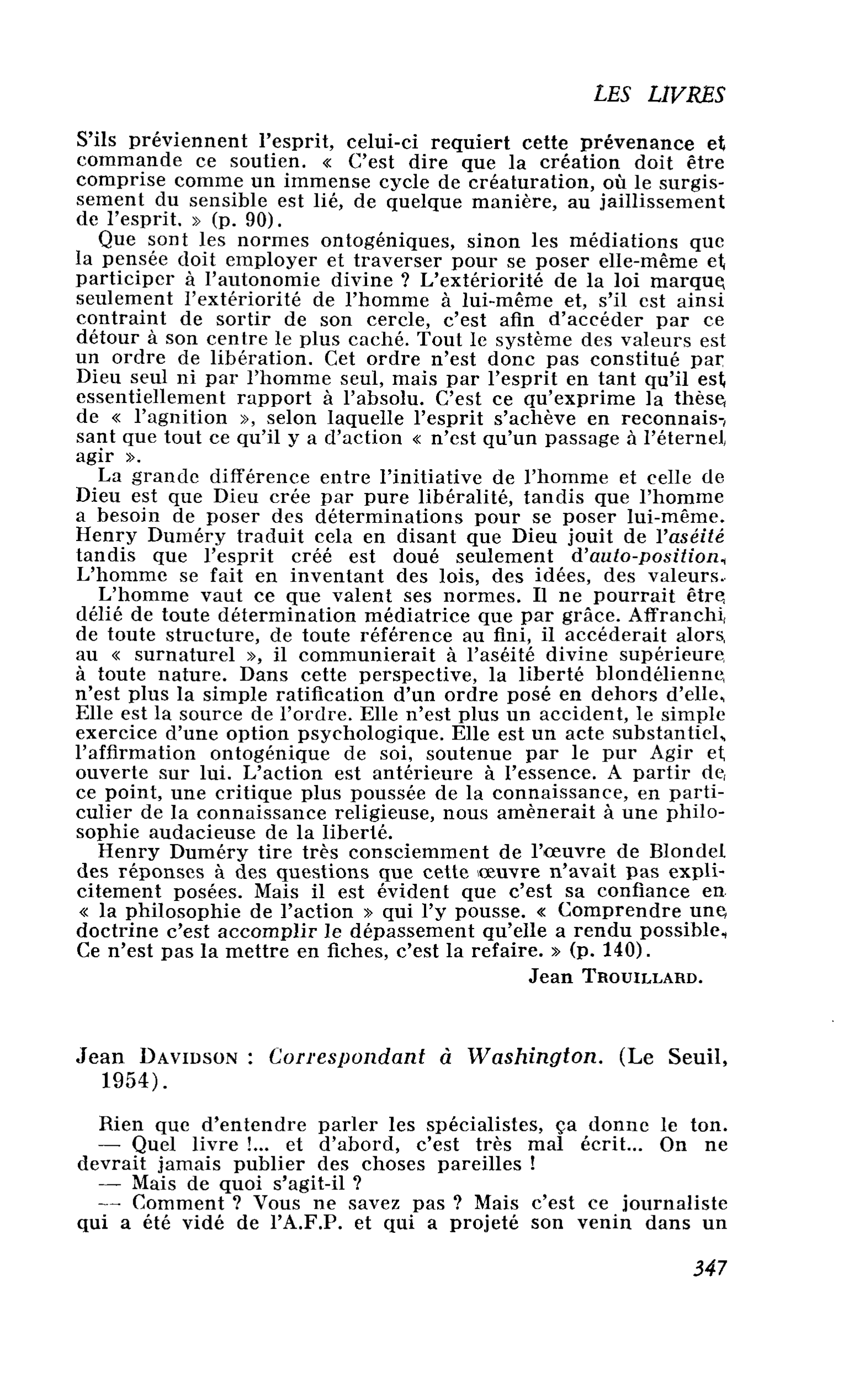 Jean Davidson : Correspondant à Washington