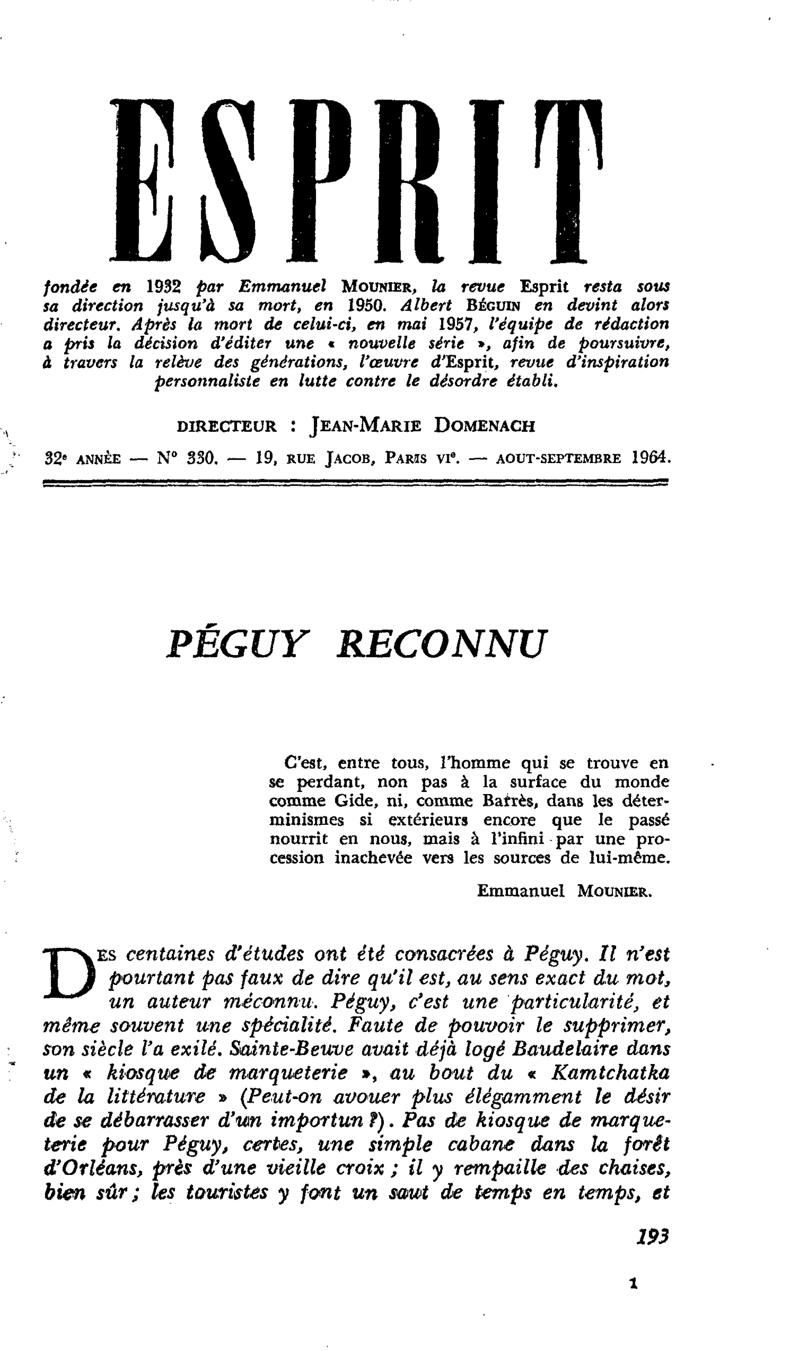 PÉGUY RECONNU