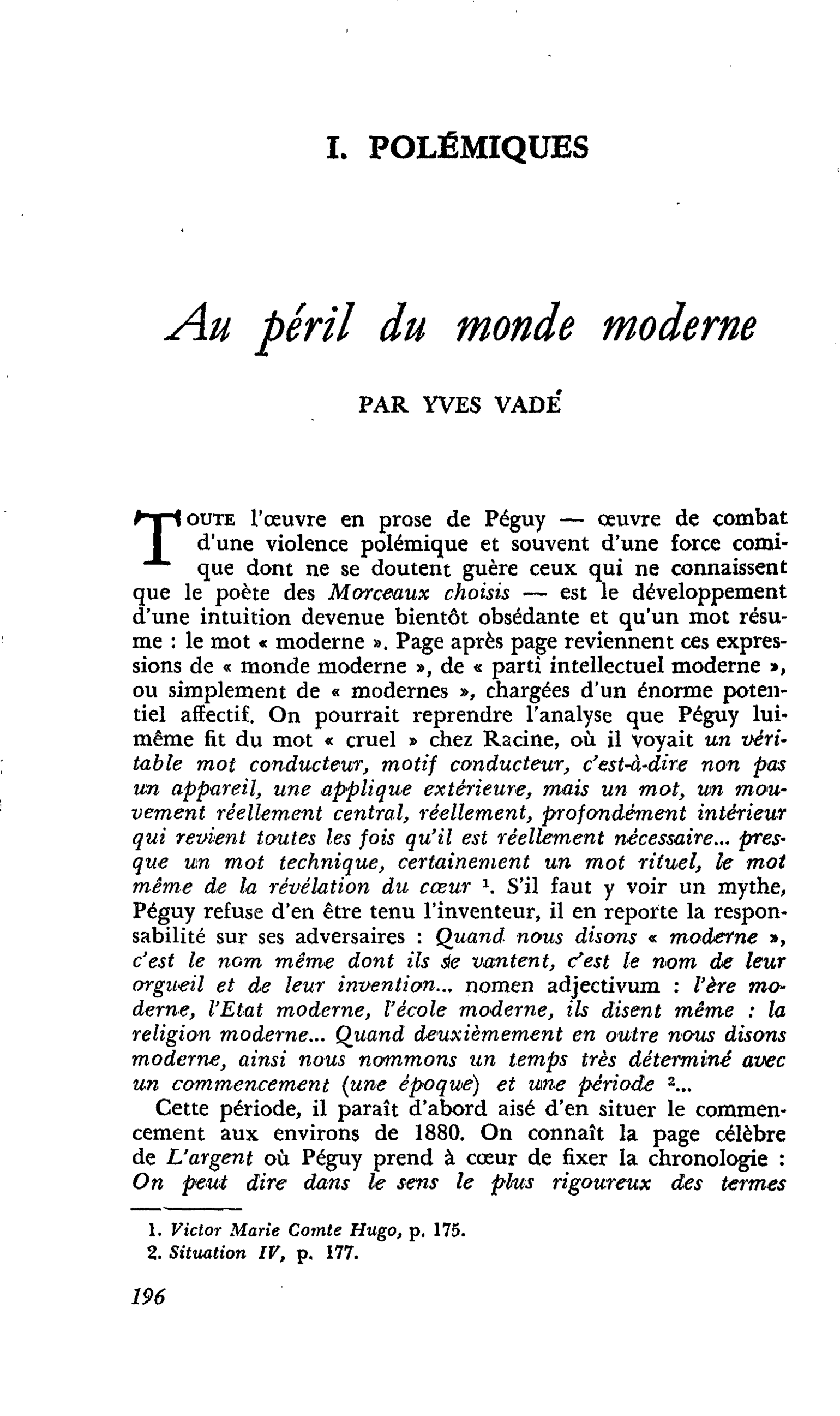 Au péril du monde moderne