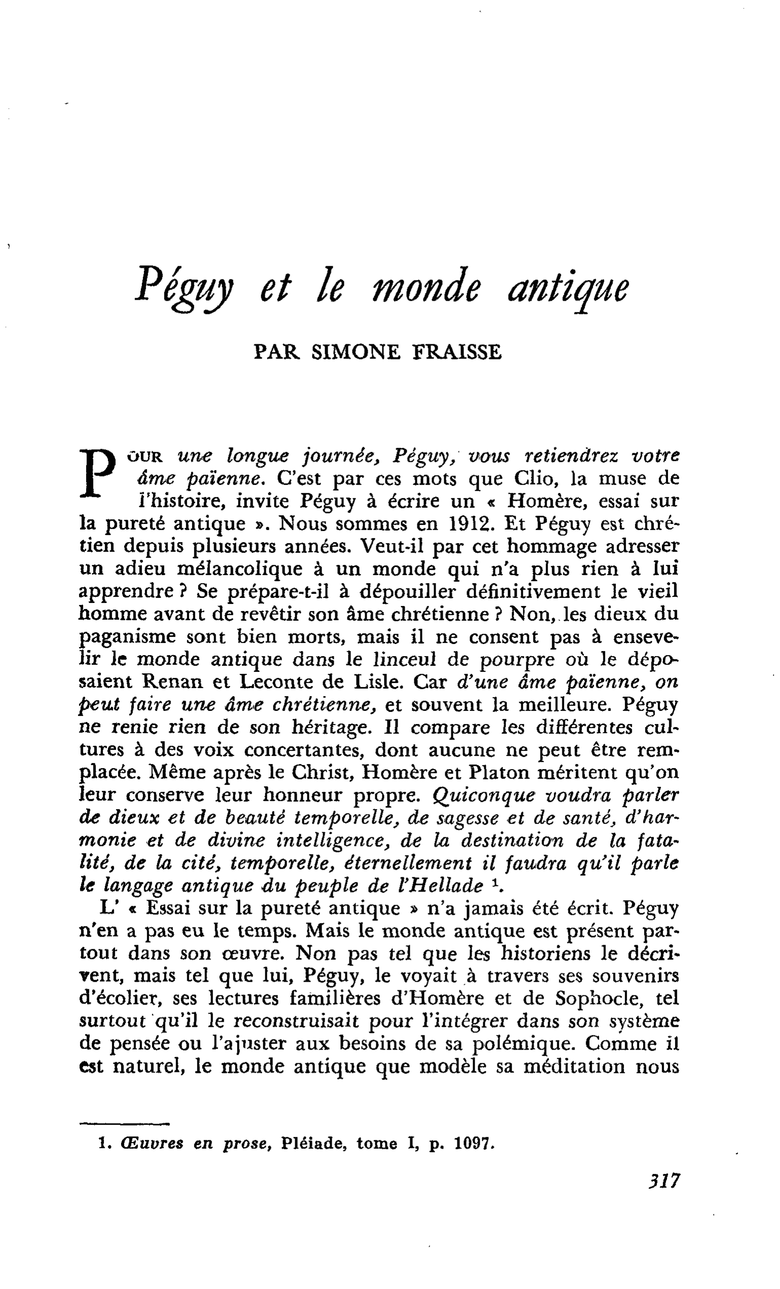 Péguy et le monde antique