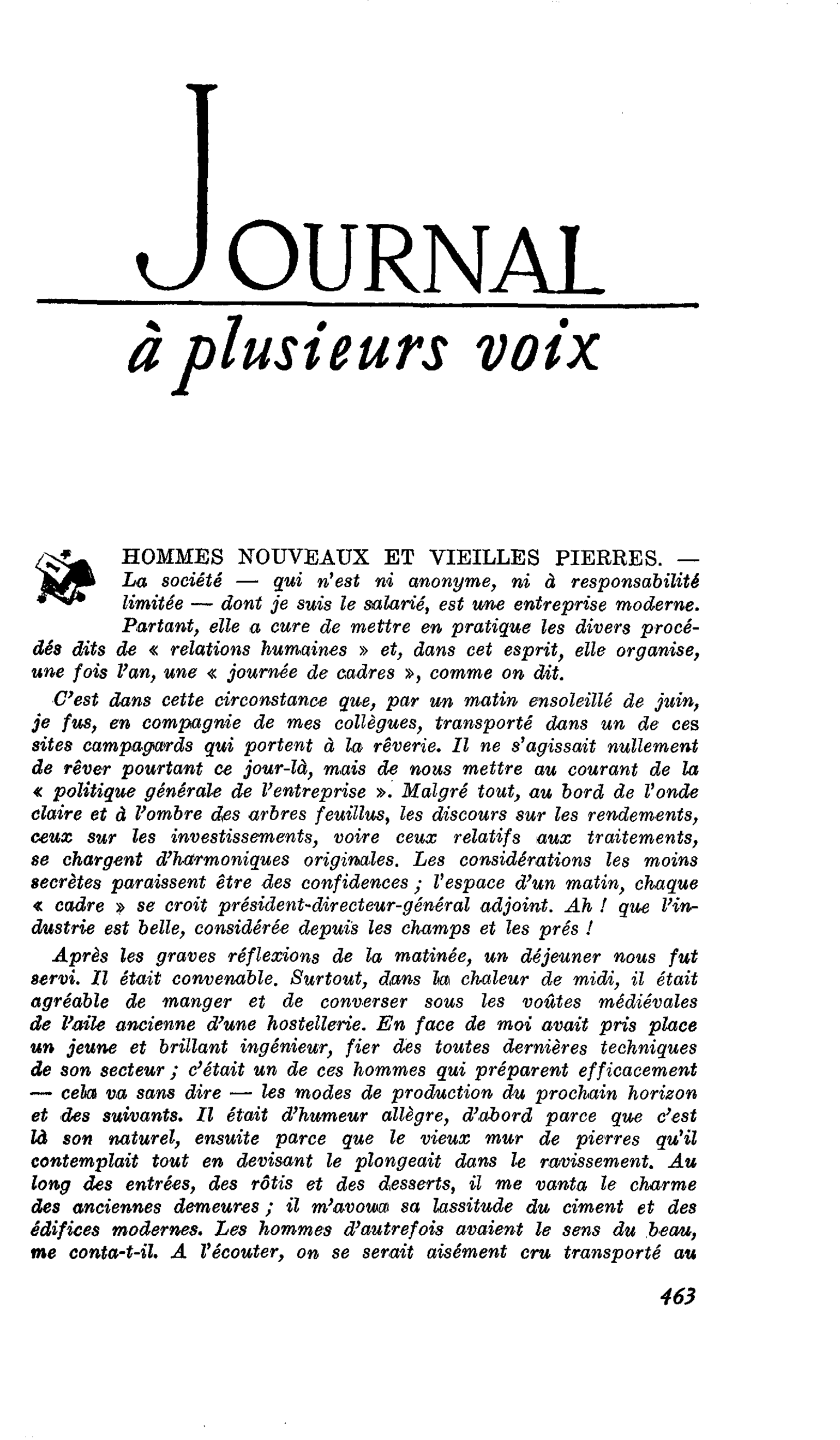 HOMMES NOUVEAUX ET VIEILLES PIERRES