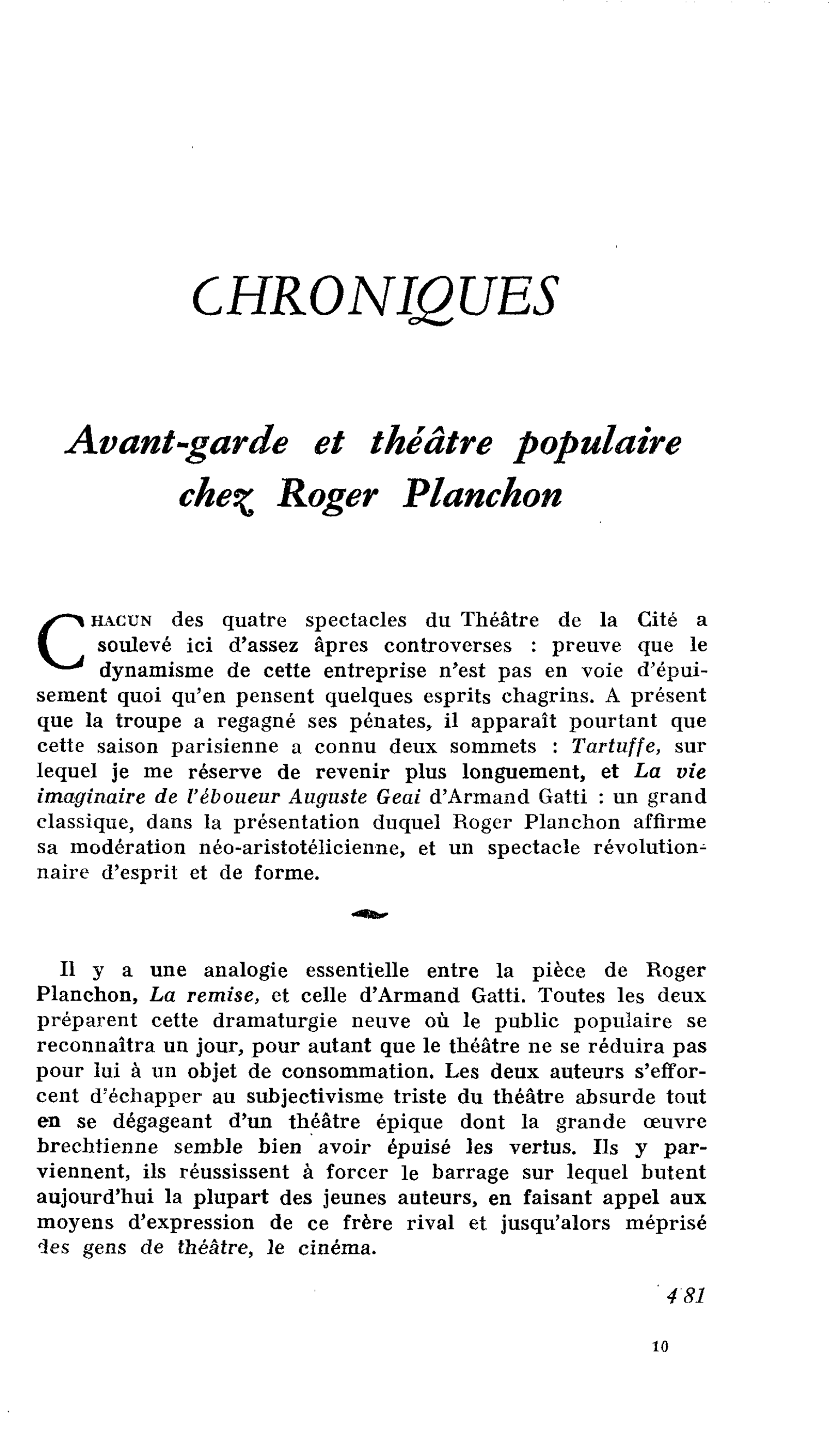 Avant-garde et théâtre populaire chez Roger Planchon
