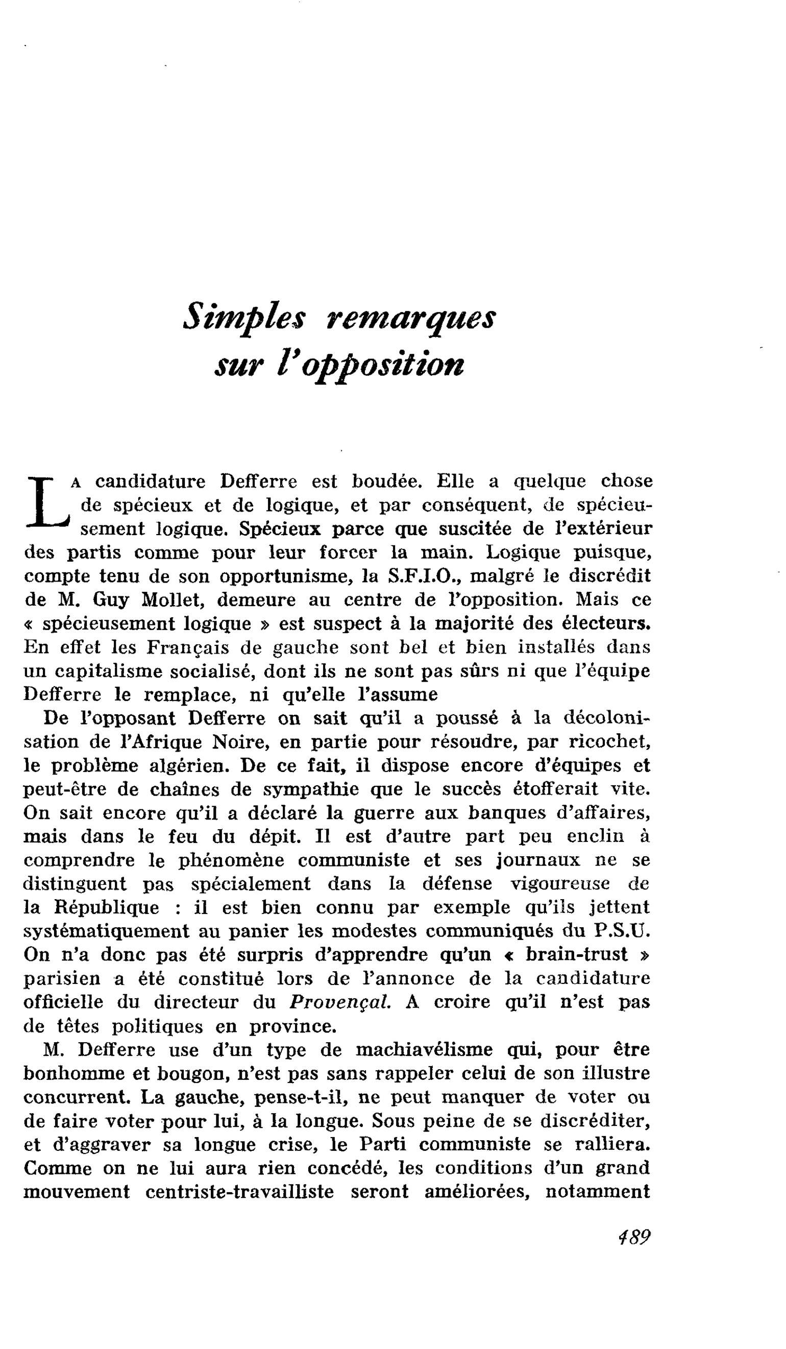 Simples remarques sur l’opposition