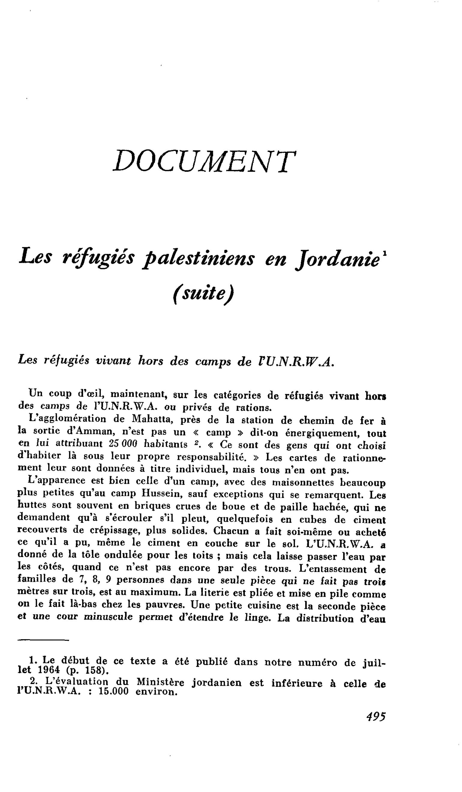 Les réfugiés palestiniens en Jordanie (suite)