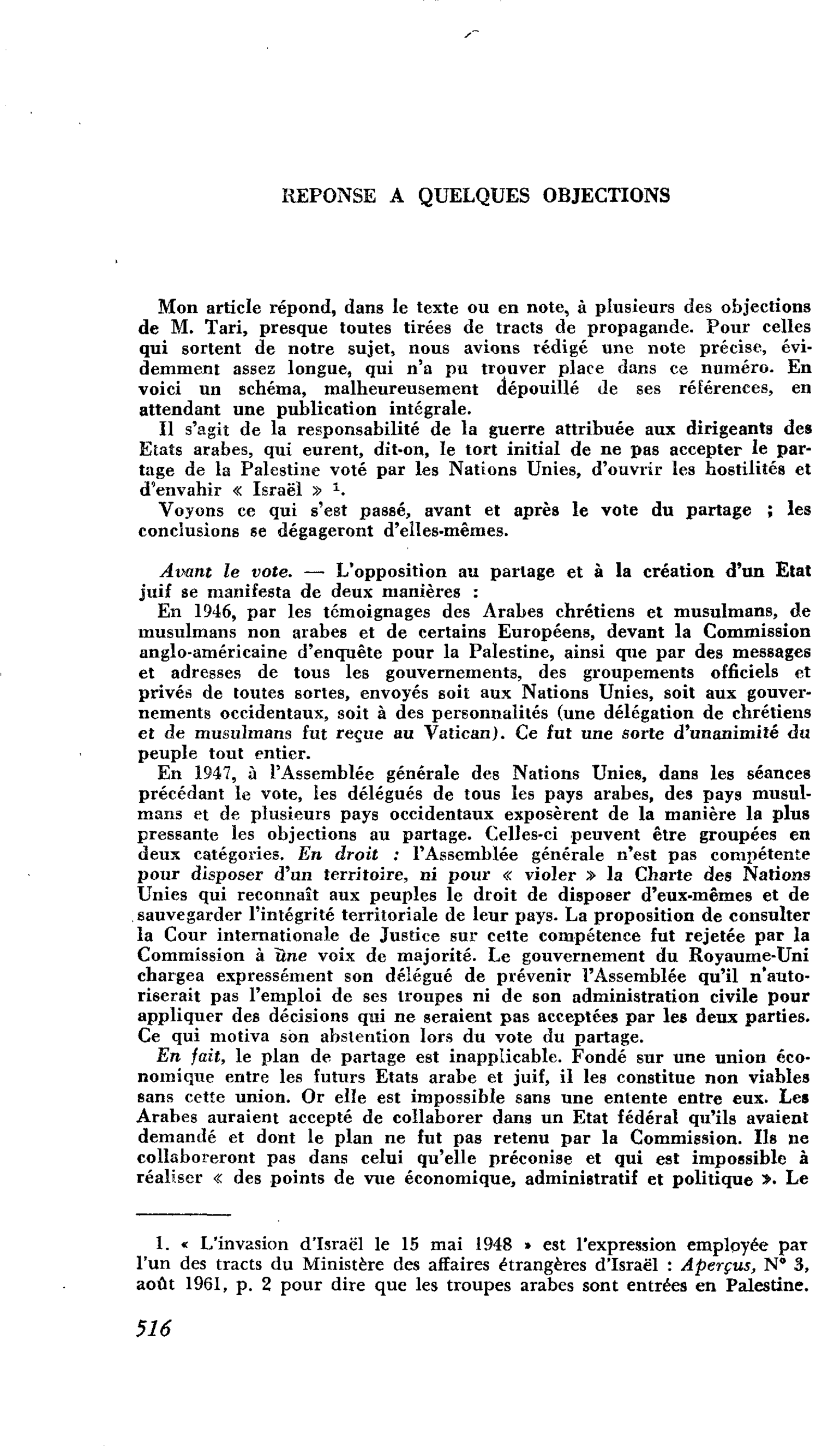 REPONSE A QUELQUES OBJECTIONS