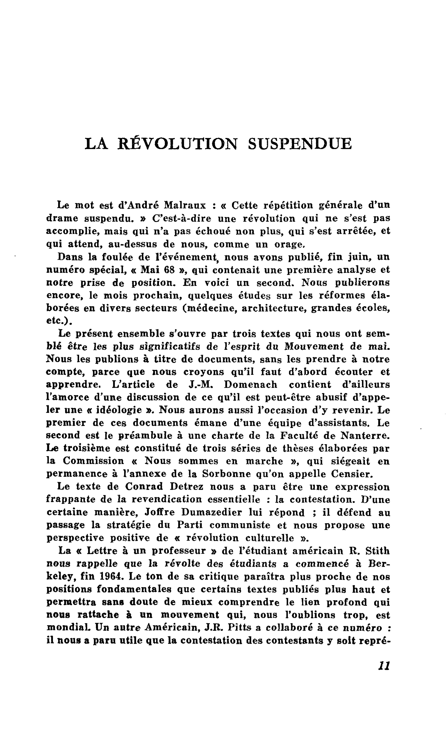 LA RÉVOLUTION SUSPENDUE