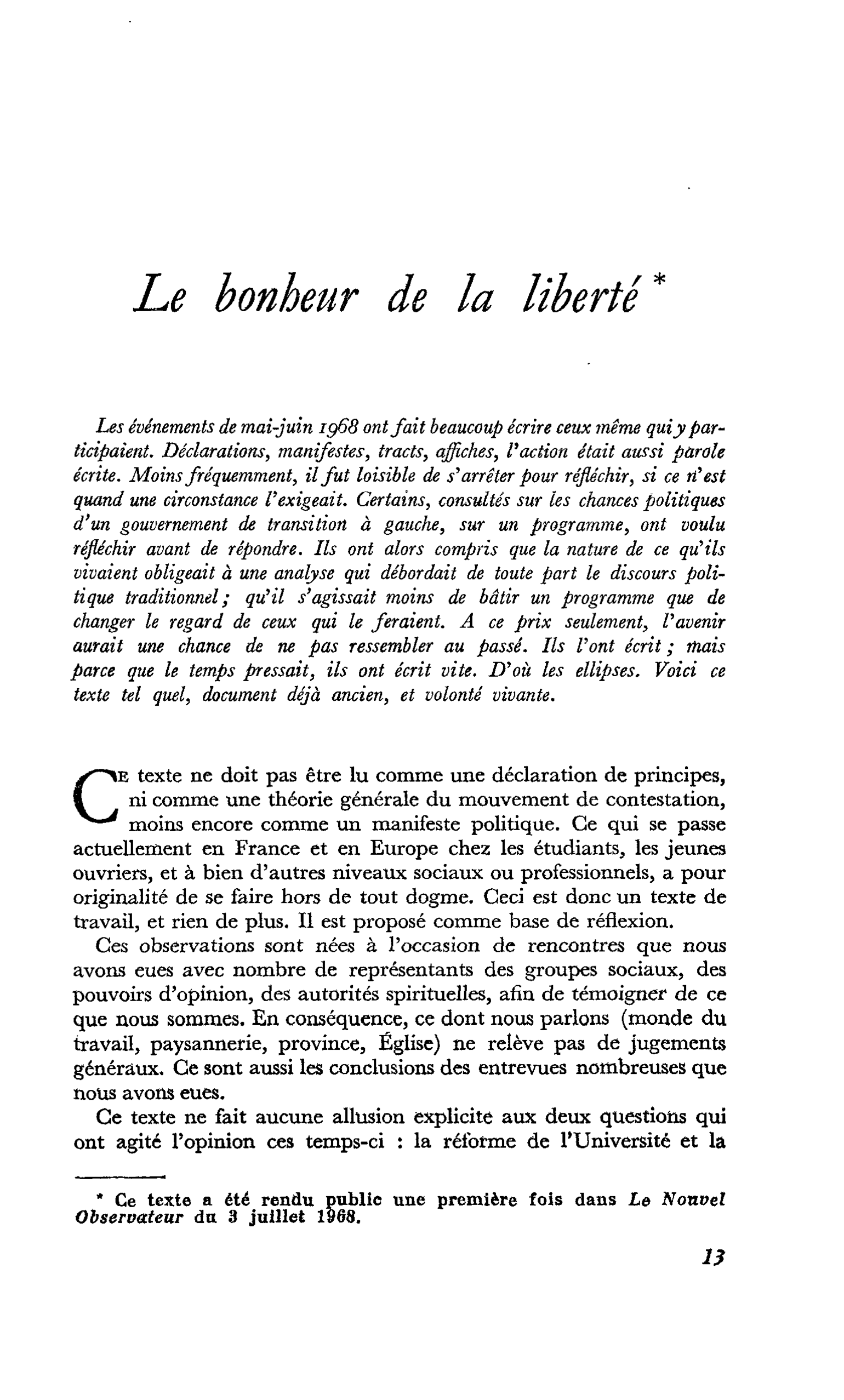 Le bonheur de la liberté