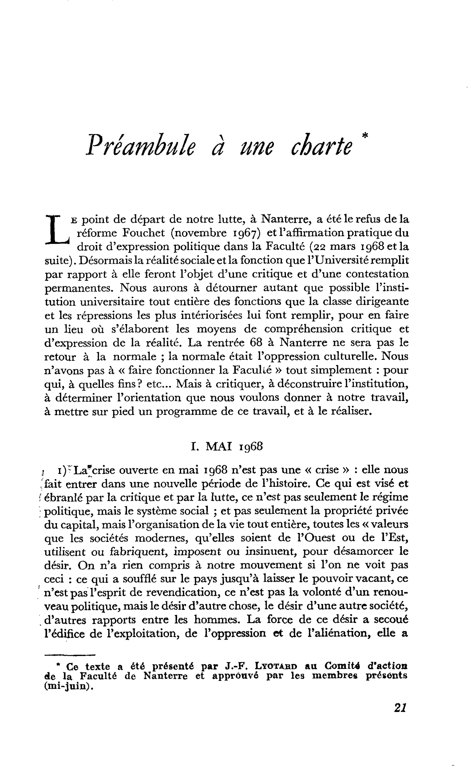 Préambule à une charte