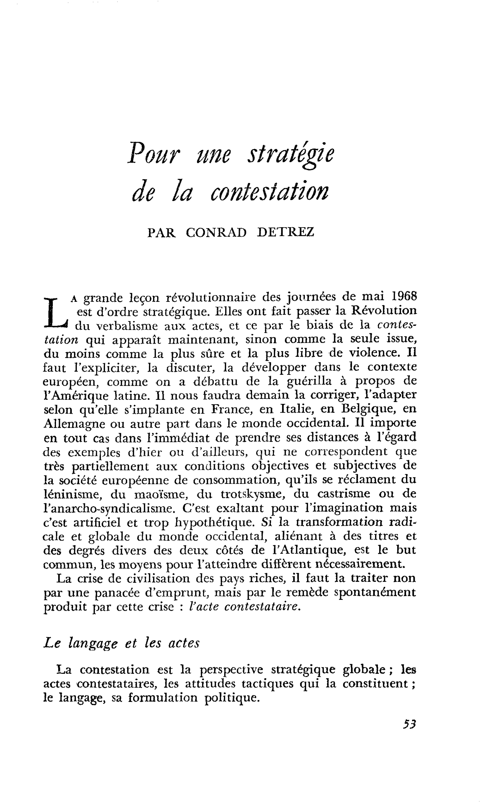 Pour une stratégie de la contestation