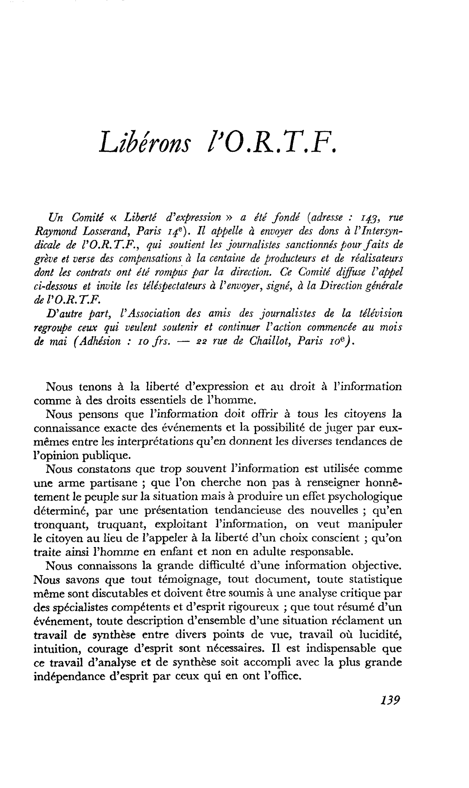 Libérons l’O.R.T.F.