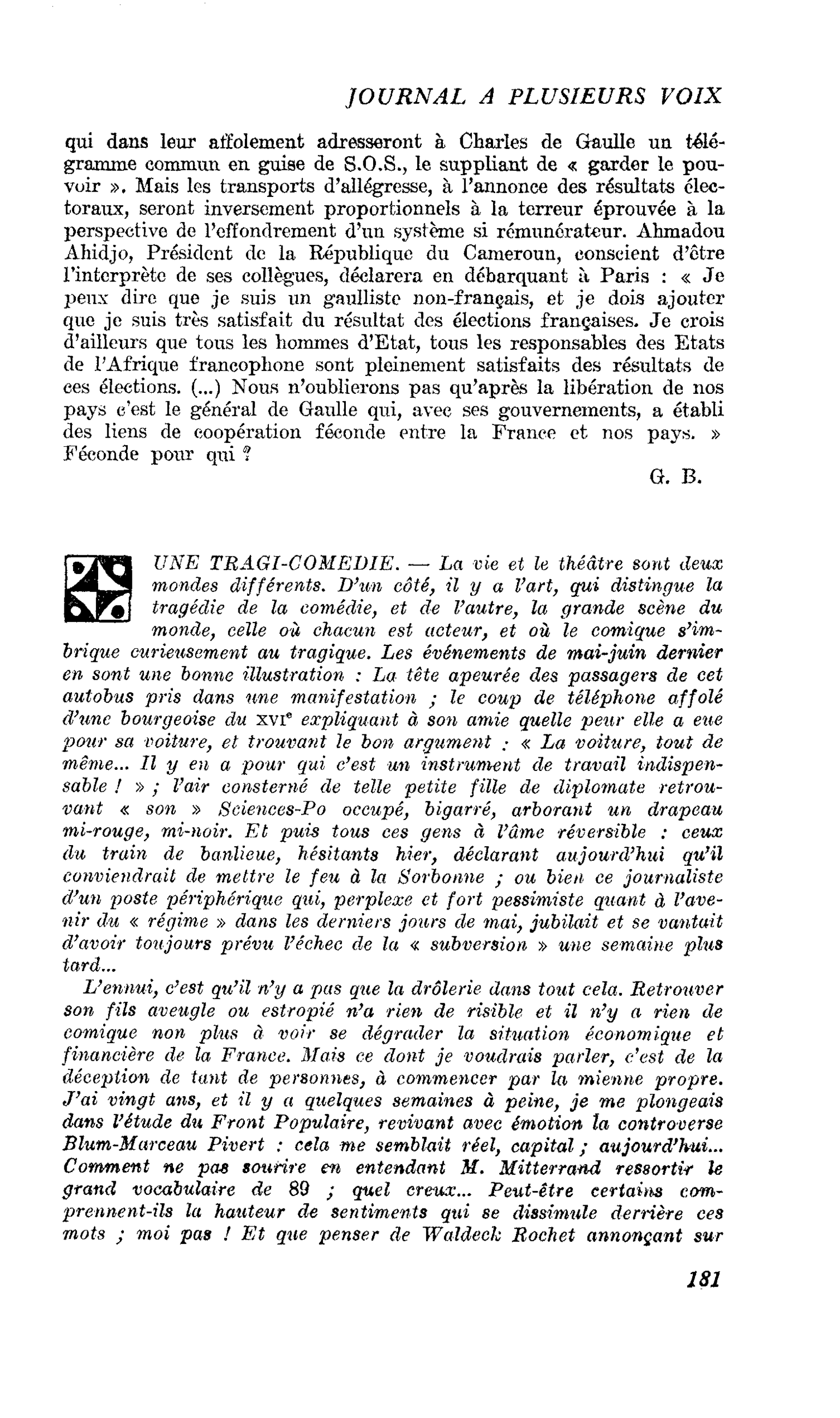 UNE TRAGI-COMEDIE