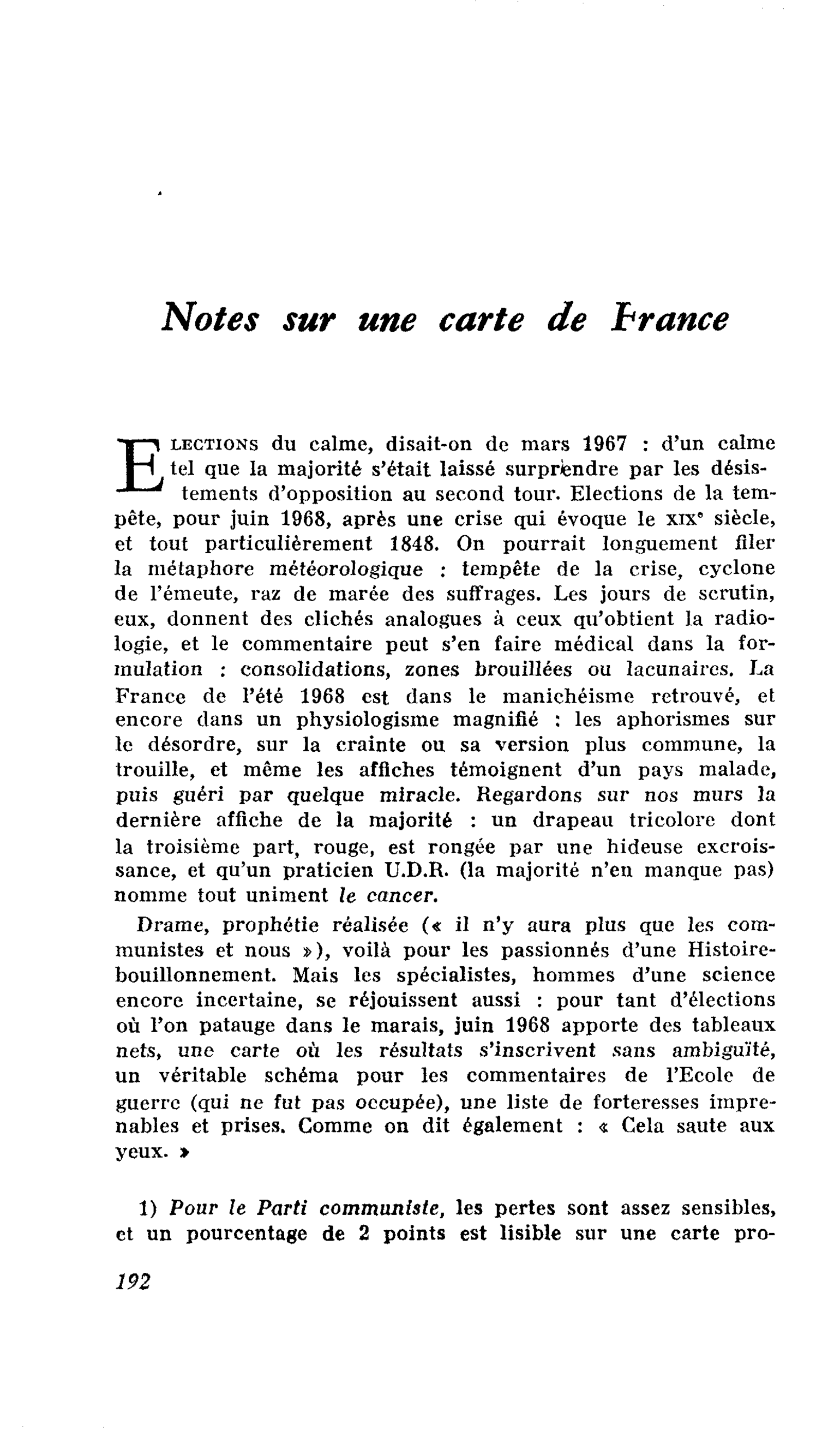 Notes sur une carte de France