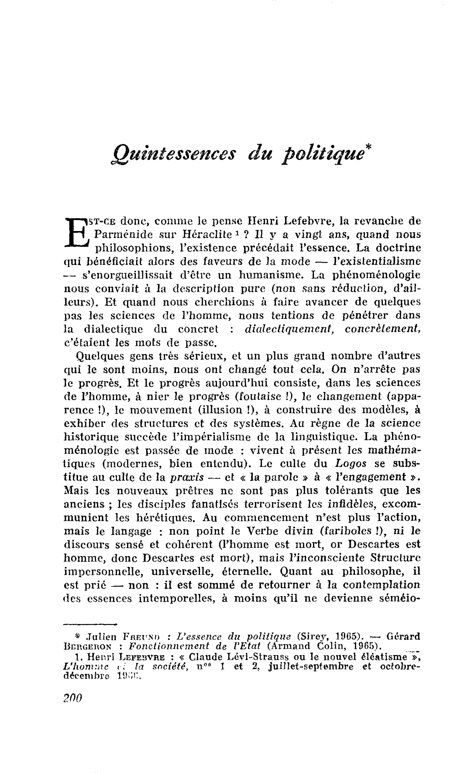 Quintessences du politique