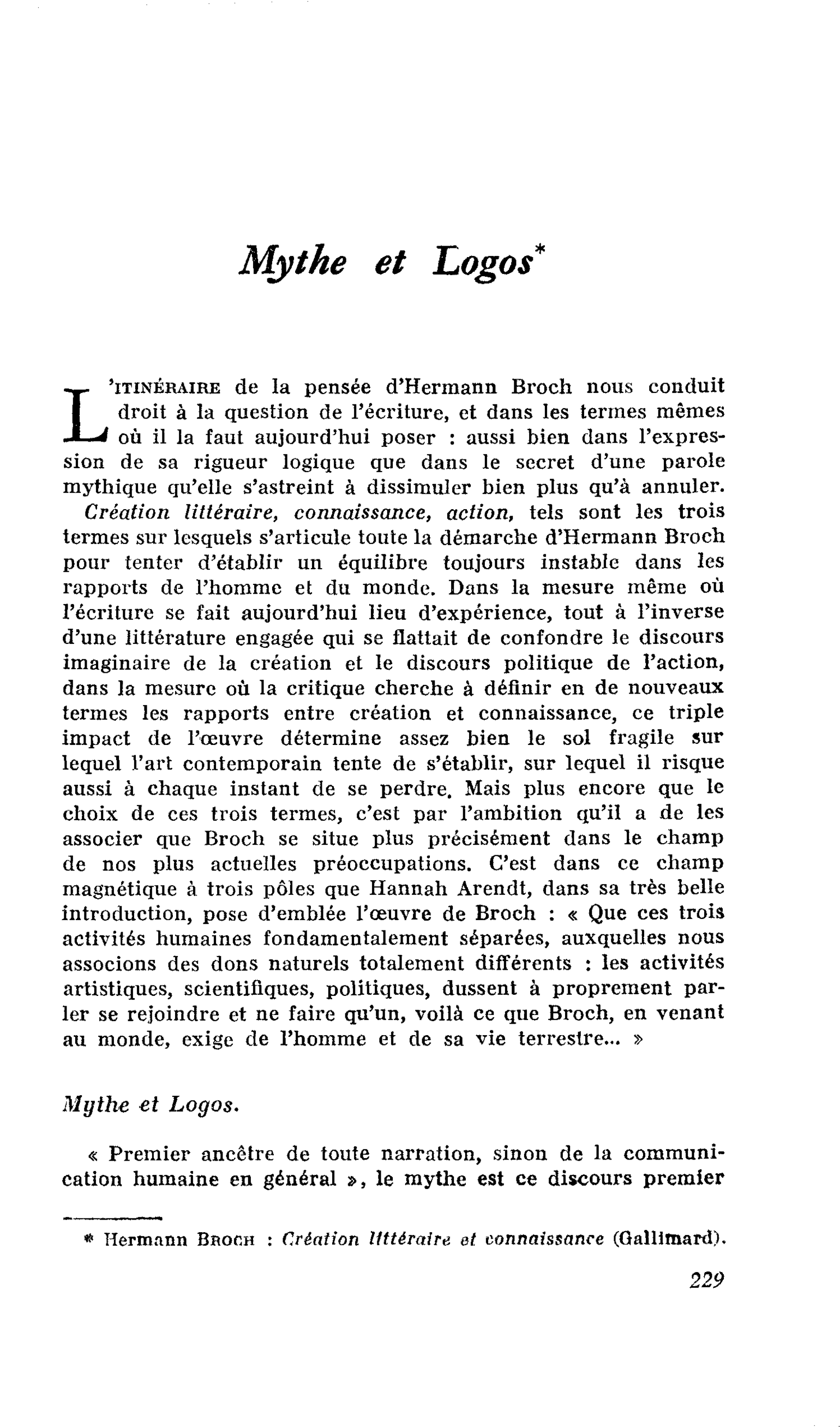 Mythe et Logos