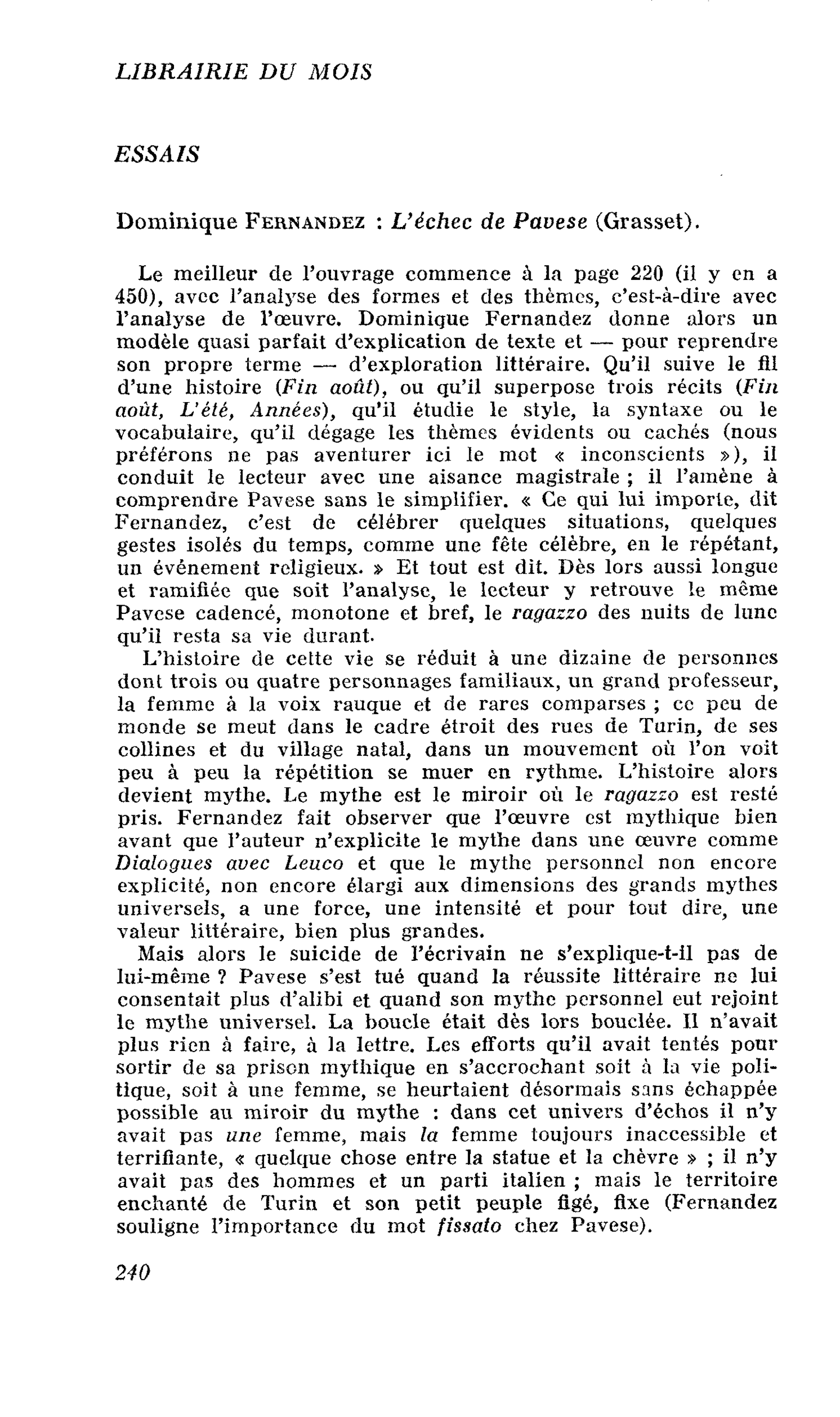 Dominique Fernandez : L’échec de Pavese