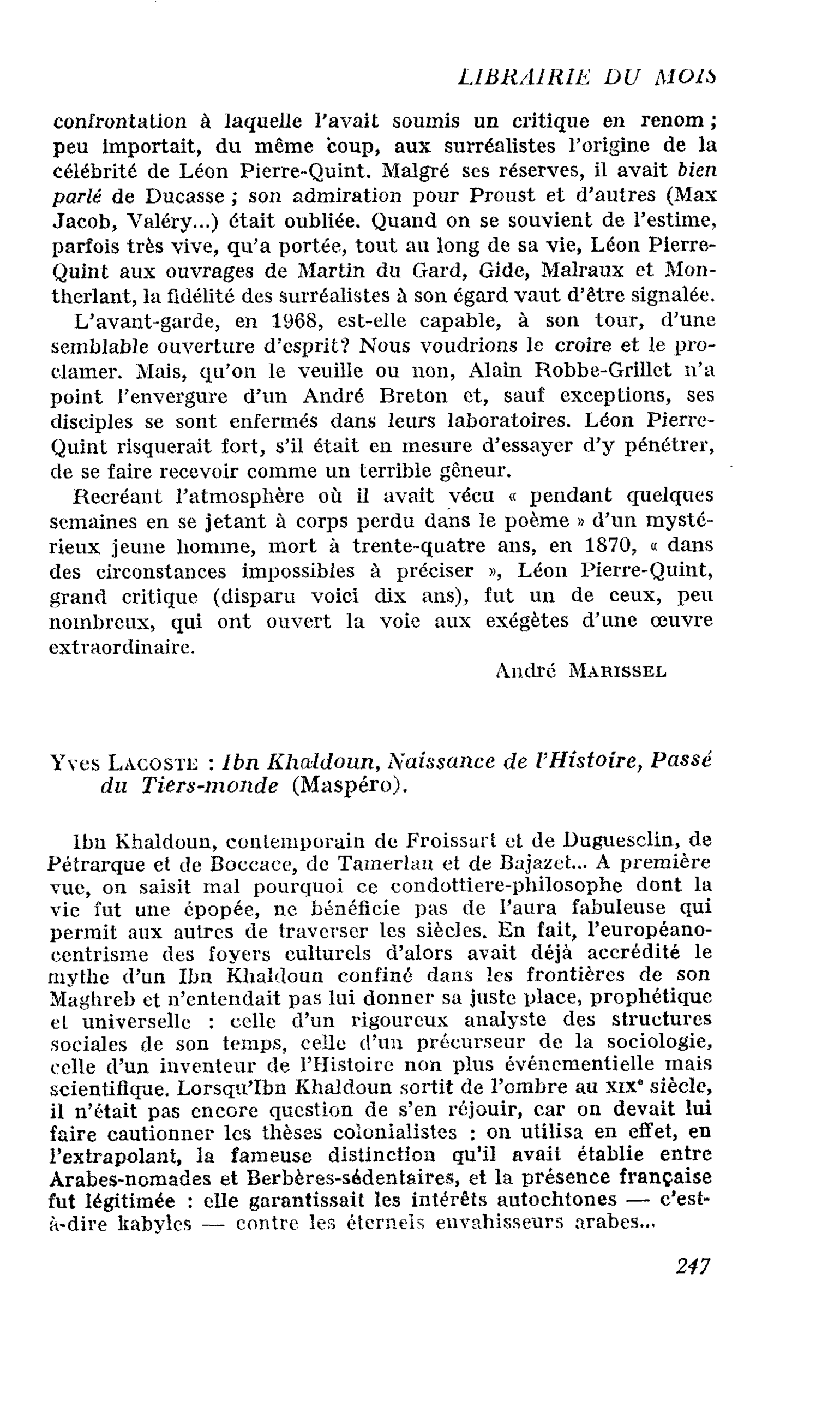 Yves Lacoste : Ibn KhaMoun, Naissance de l’Histoire, Passé du Tiers-monde