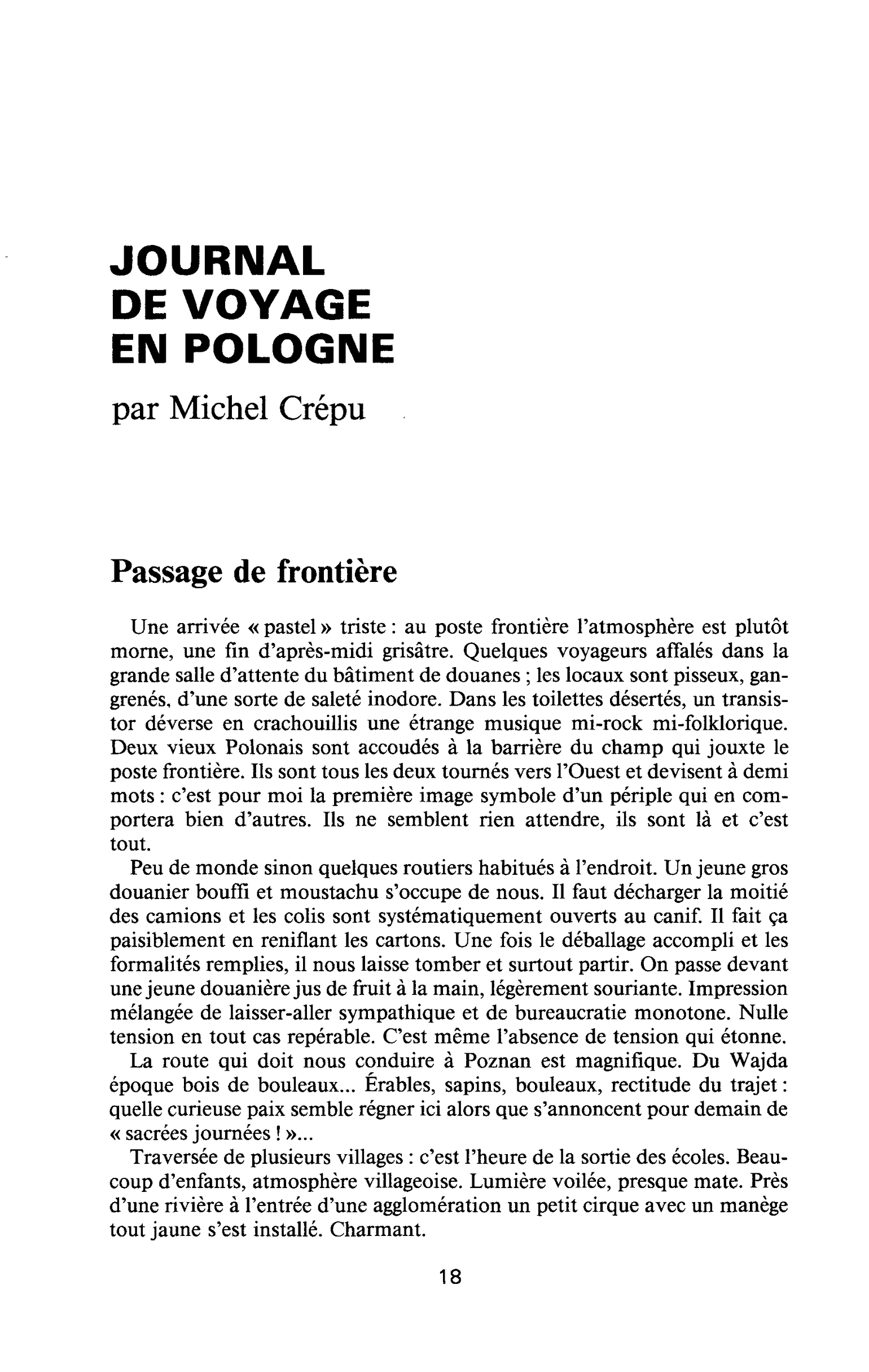 JOURNAL DE VOYAGE EN POLOGNE