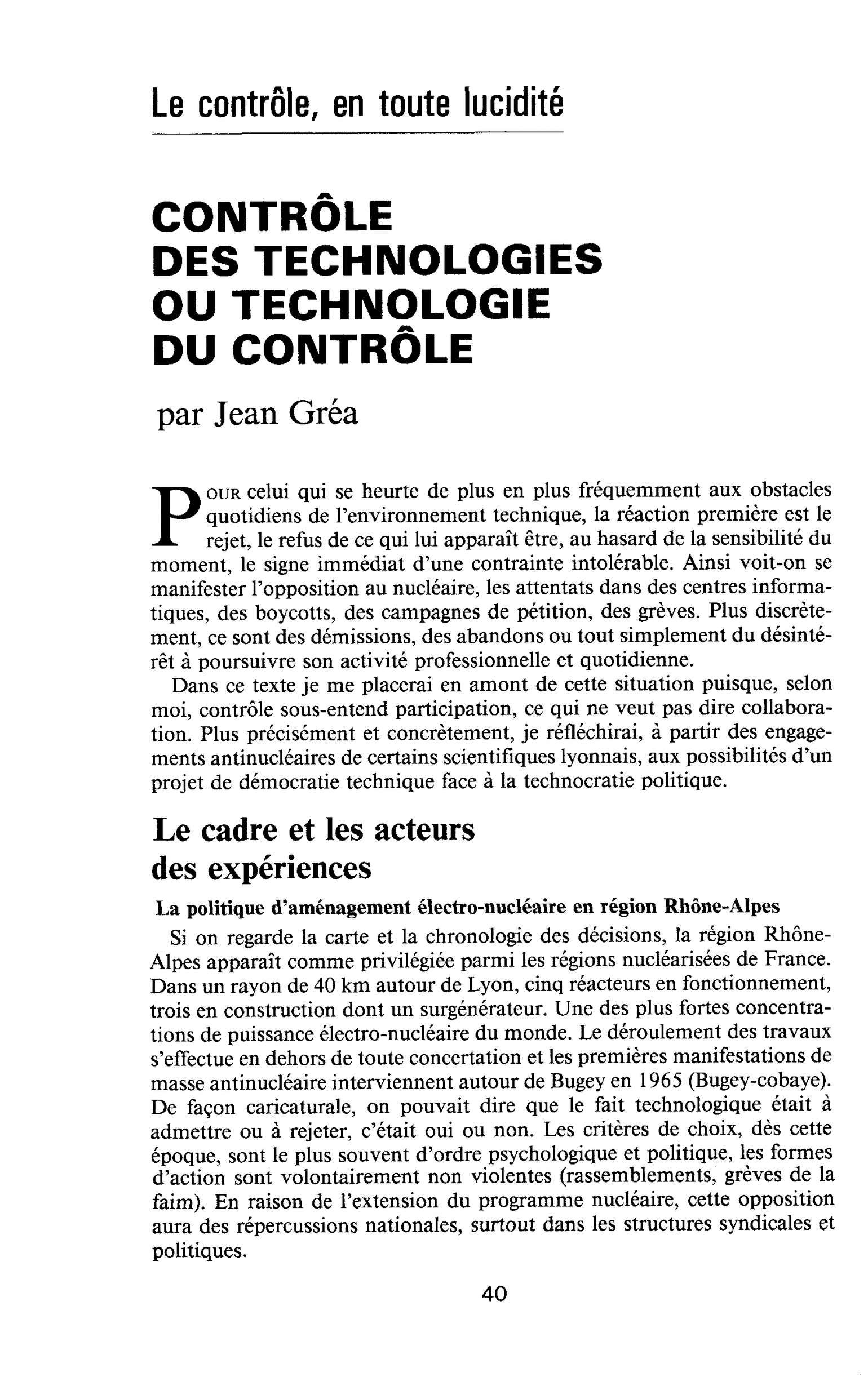 CONTRÔLE DES TECHNOLOGIES OU TECHNOLOGIE DU CONTRÔLE