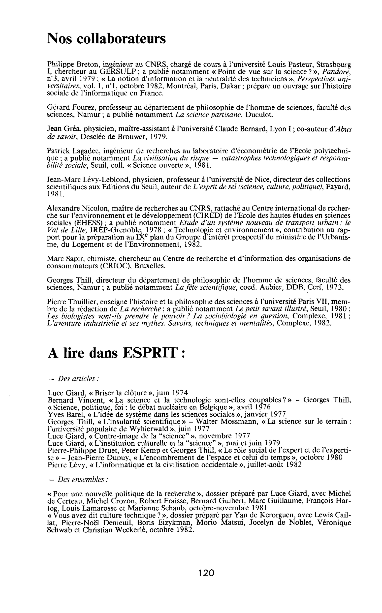 A lire dans ESPRIT