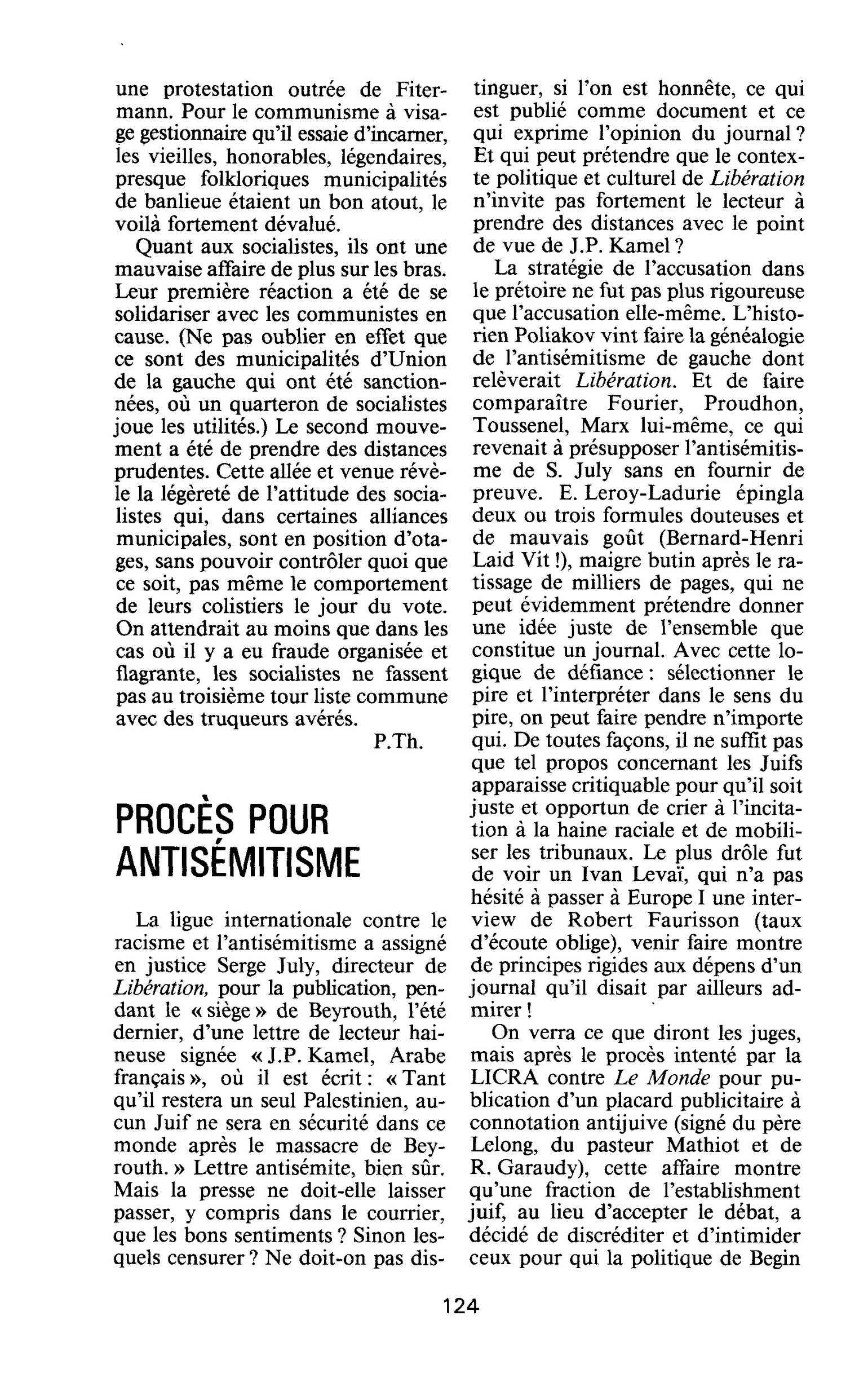 PROCÈS POUR ANTISÉMITISME