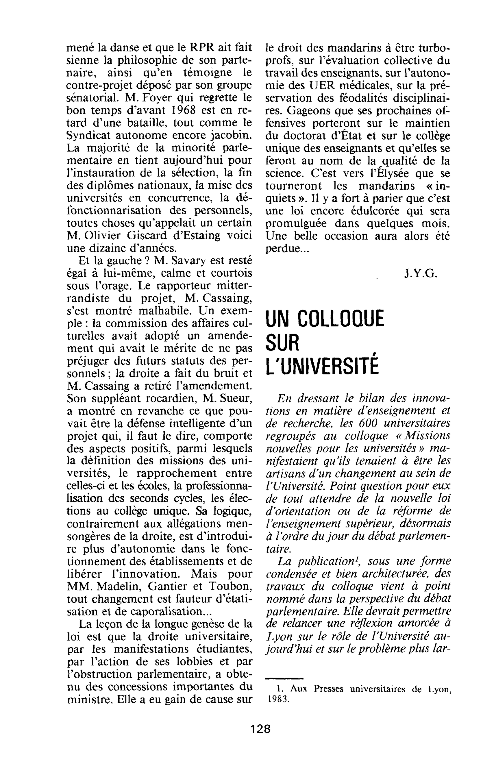 UN COLLOQUE SUR L’UNIVERSITÉ