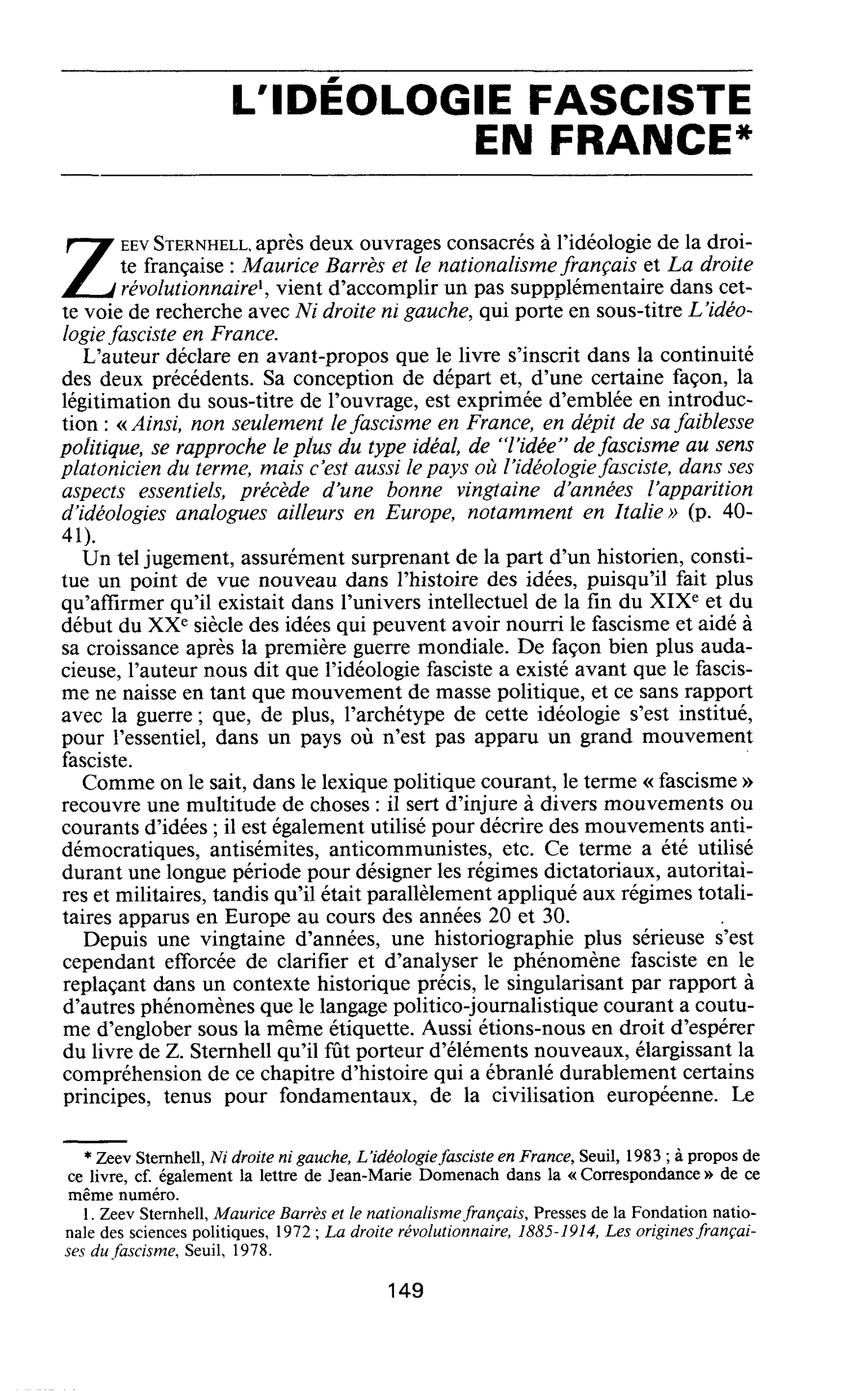 L’IDÉOLOGIE FASCISTE EN FRANCE