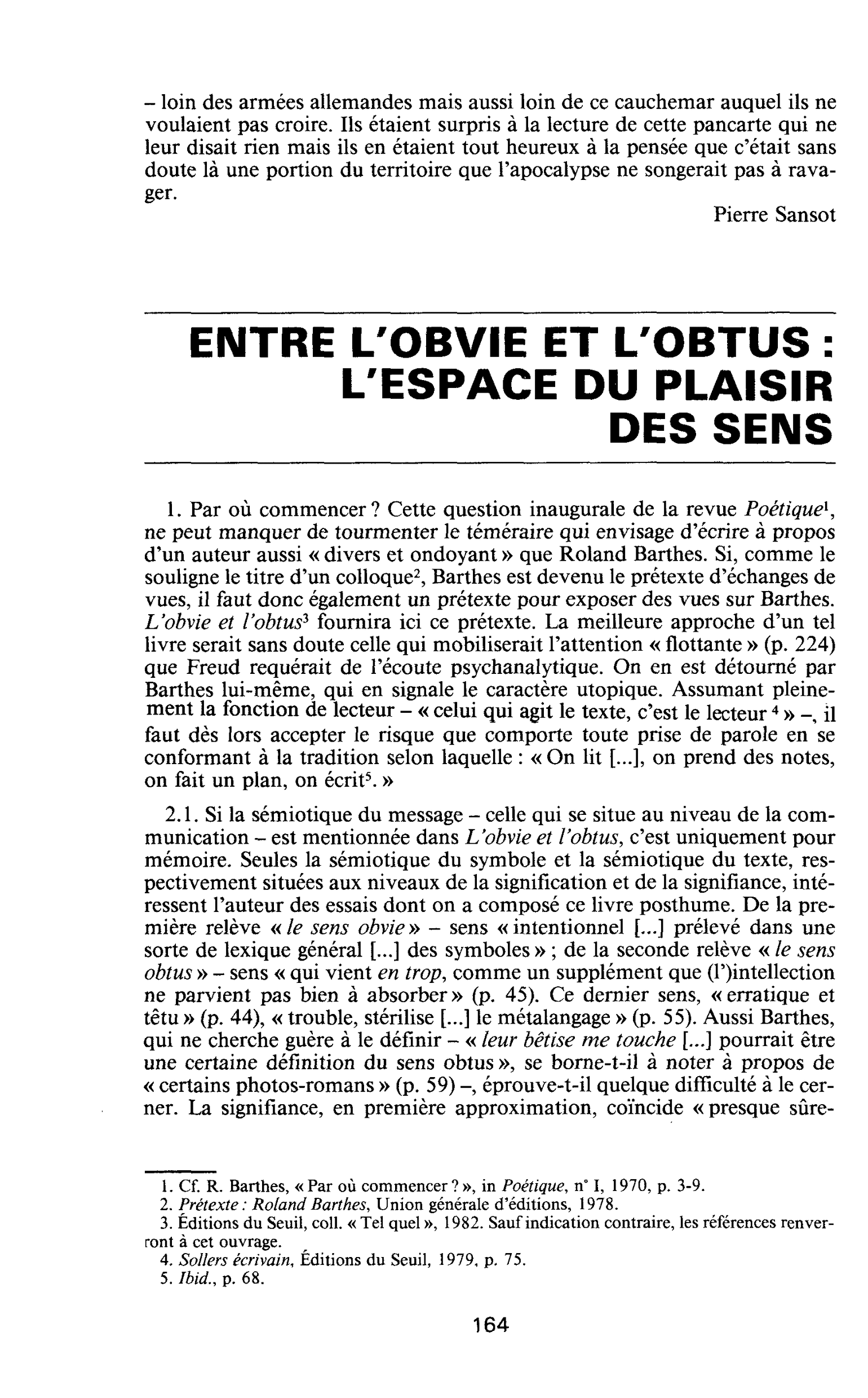 ENTRE L’OBVIE ET L’OBTUS : L’ESPACE DU PLAISIR DES SENS