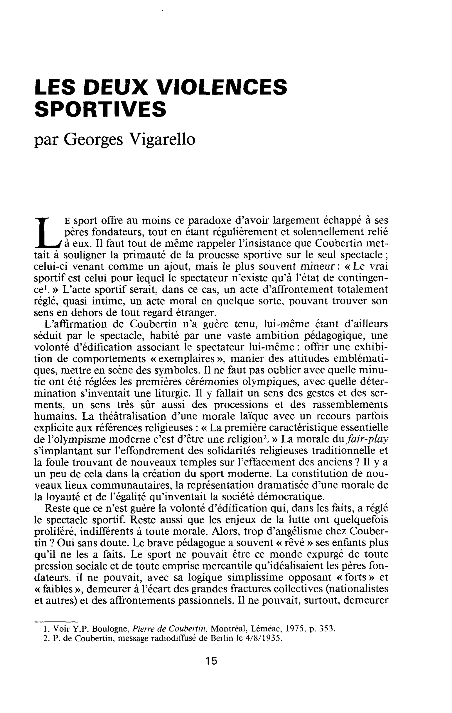 LES DEUX VIOLENCES SPORTIVES