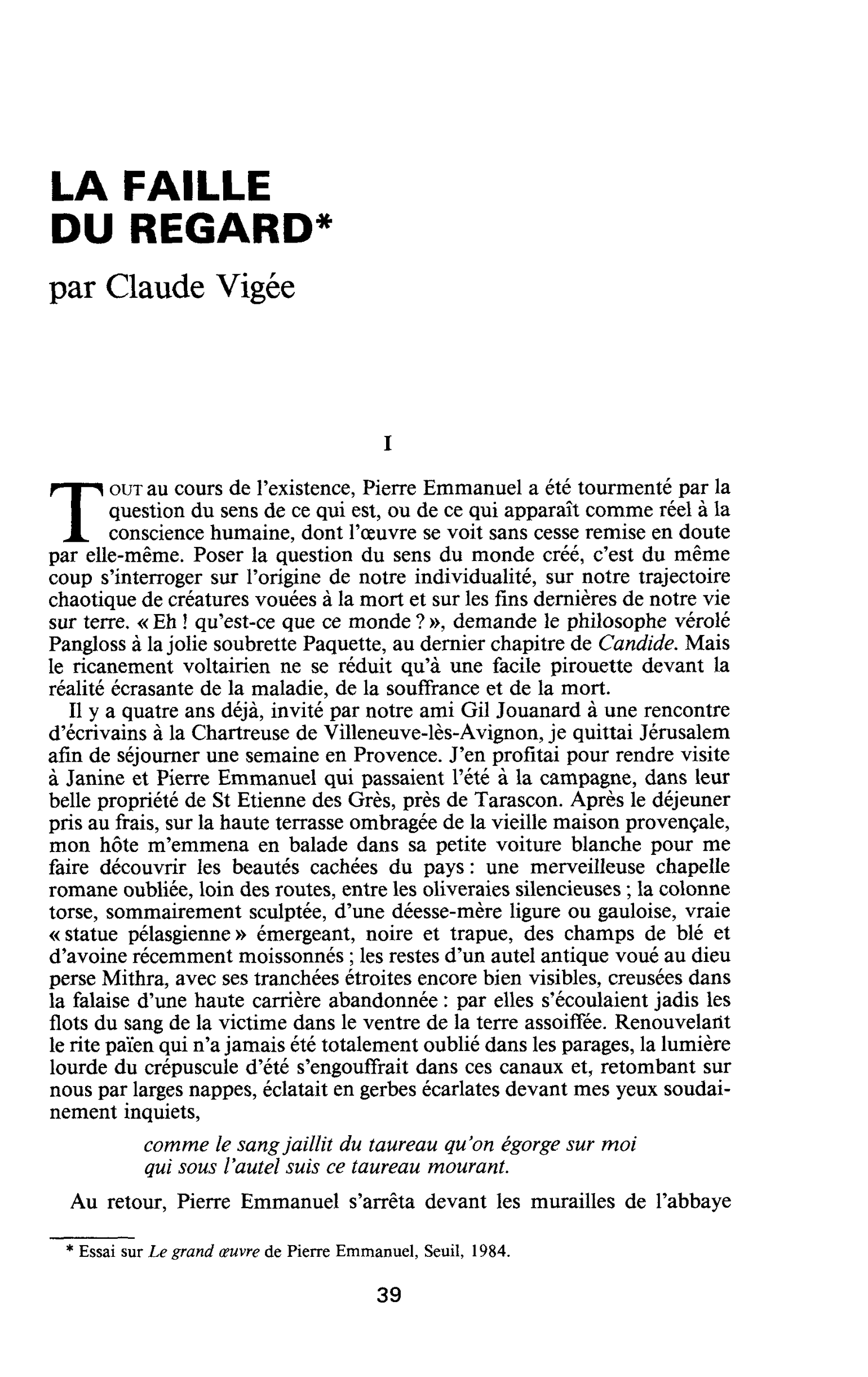 LA FAILLE DU REGARD