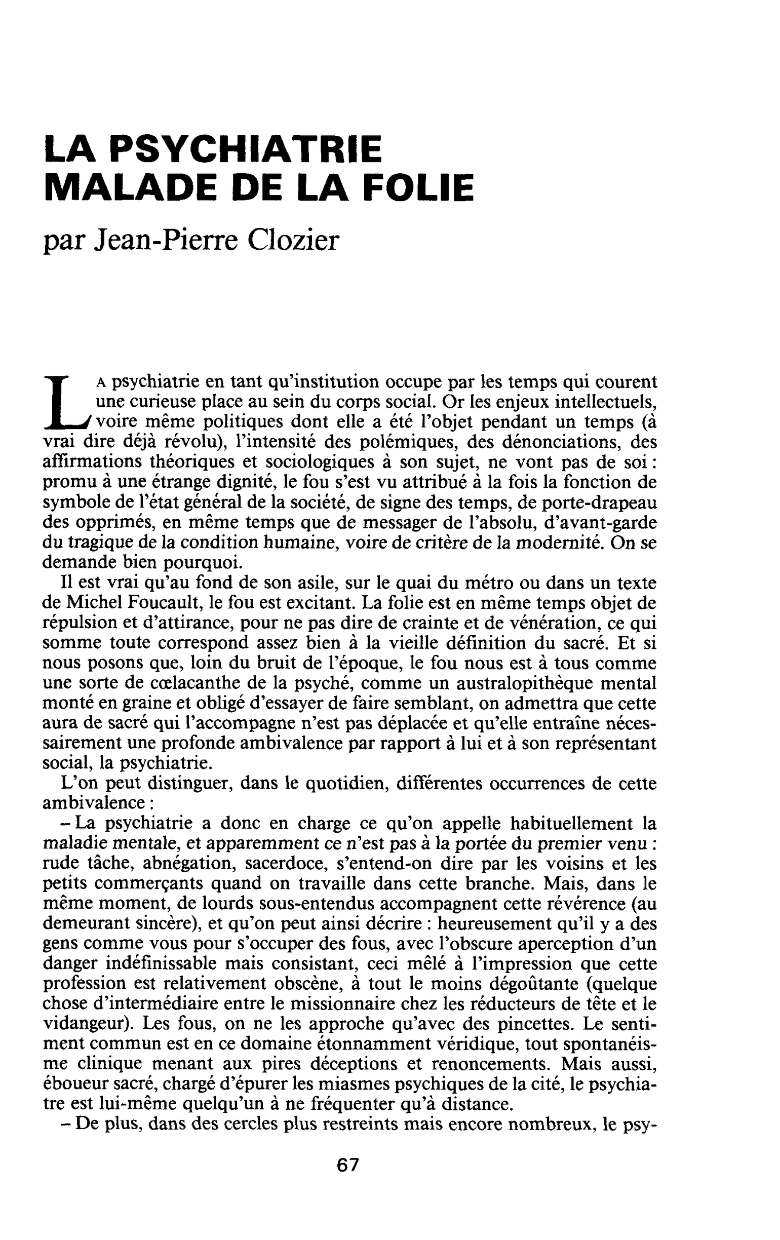 LA PSYCHIATRIE MALADE DE LA FOLIE
