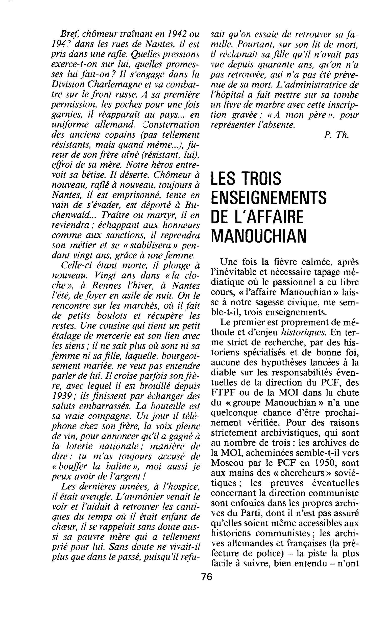 LES TROIS ENSEIGNEMENTS DE L’AFFAIRE MANOUCHIAN