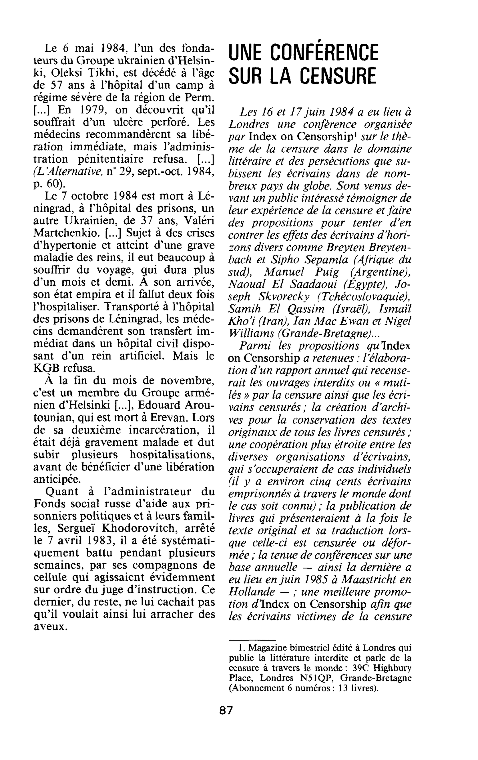 UNE CONFÉRENCE SUR LA CENSURE