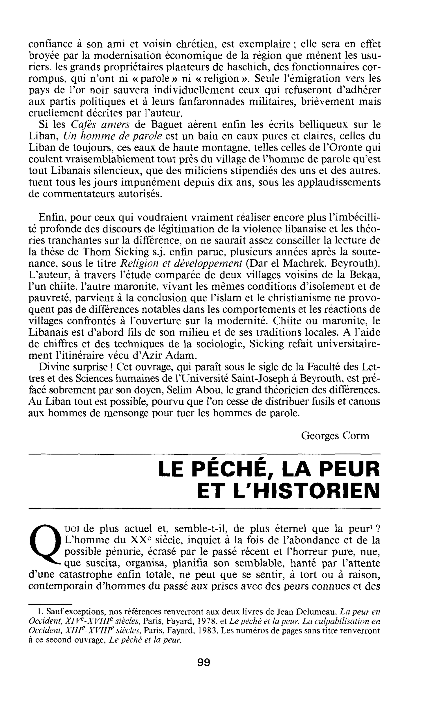 LE PÉCHÉ, LA PEUR ET L’HISTORIEN
