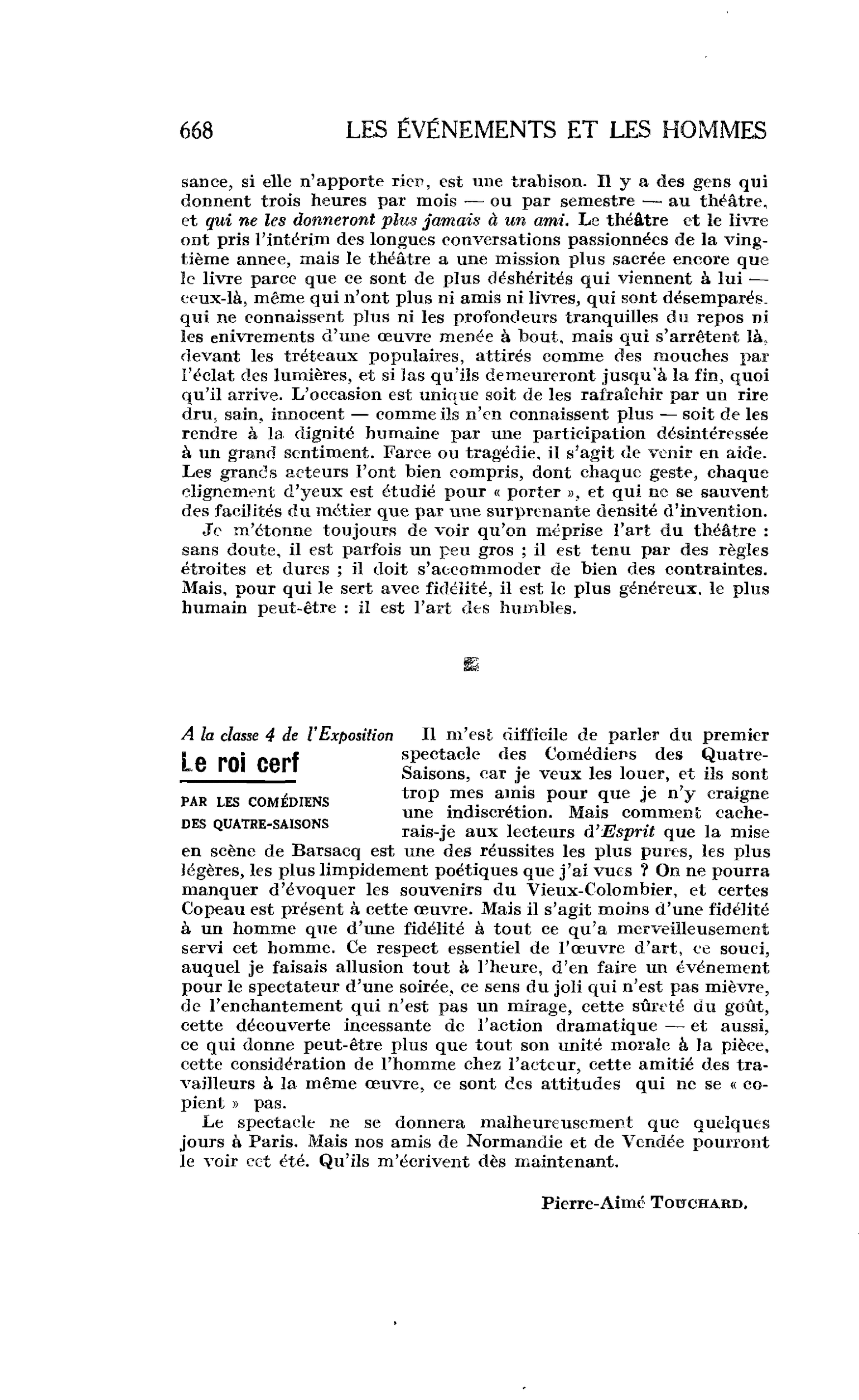 LES LETTRES - LES ARTS : A la classe 4 de l’Exposition : Le roi cerf