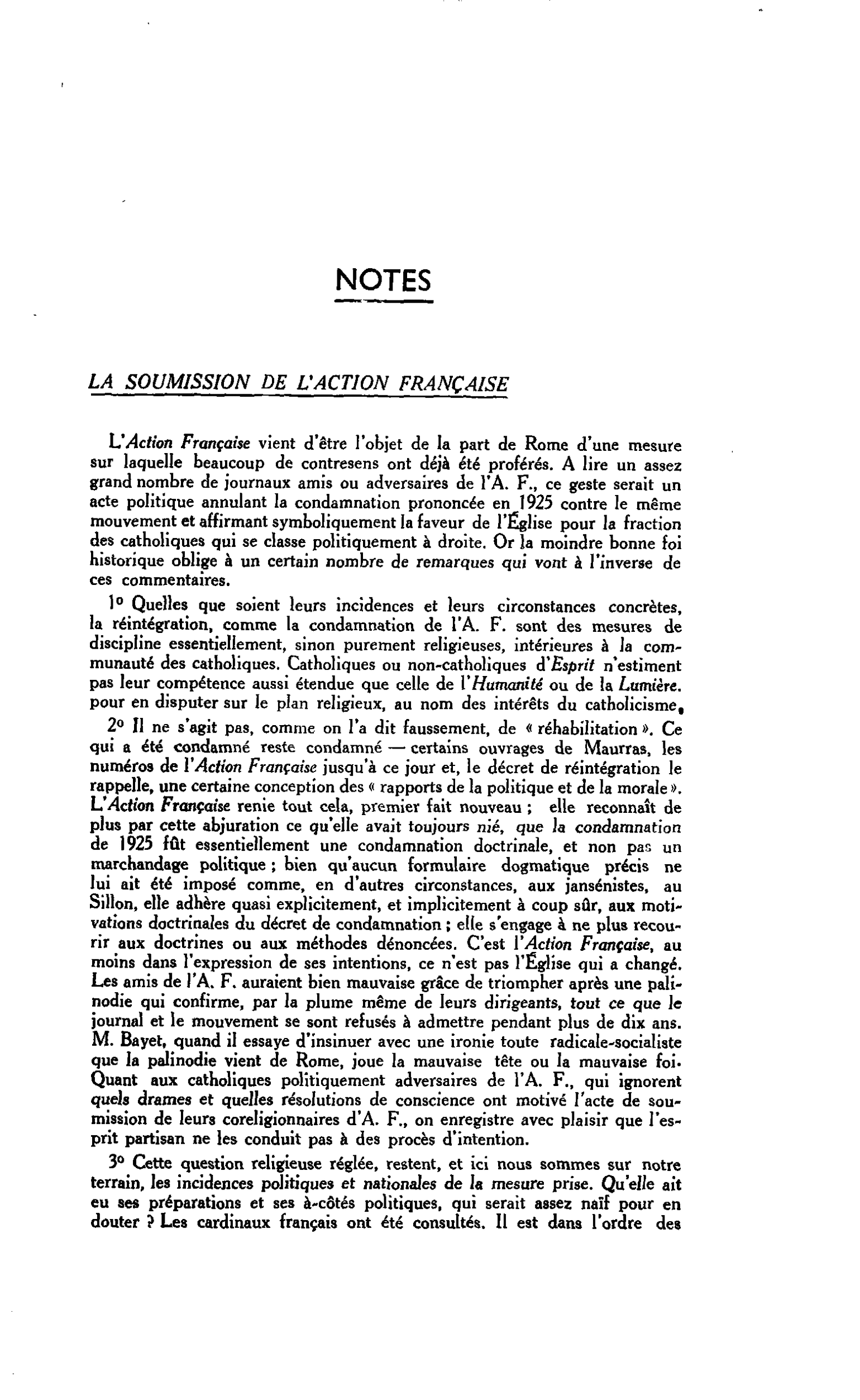 Notes la soumission de l’action française