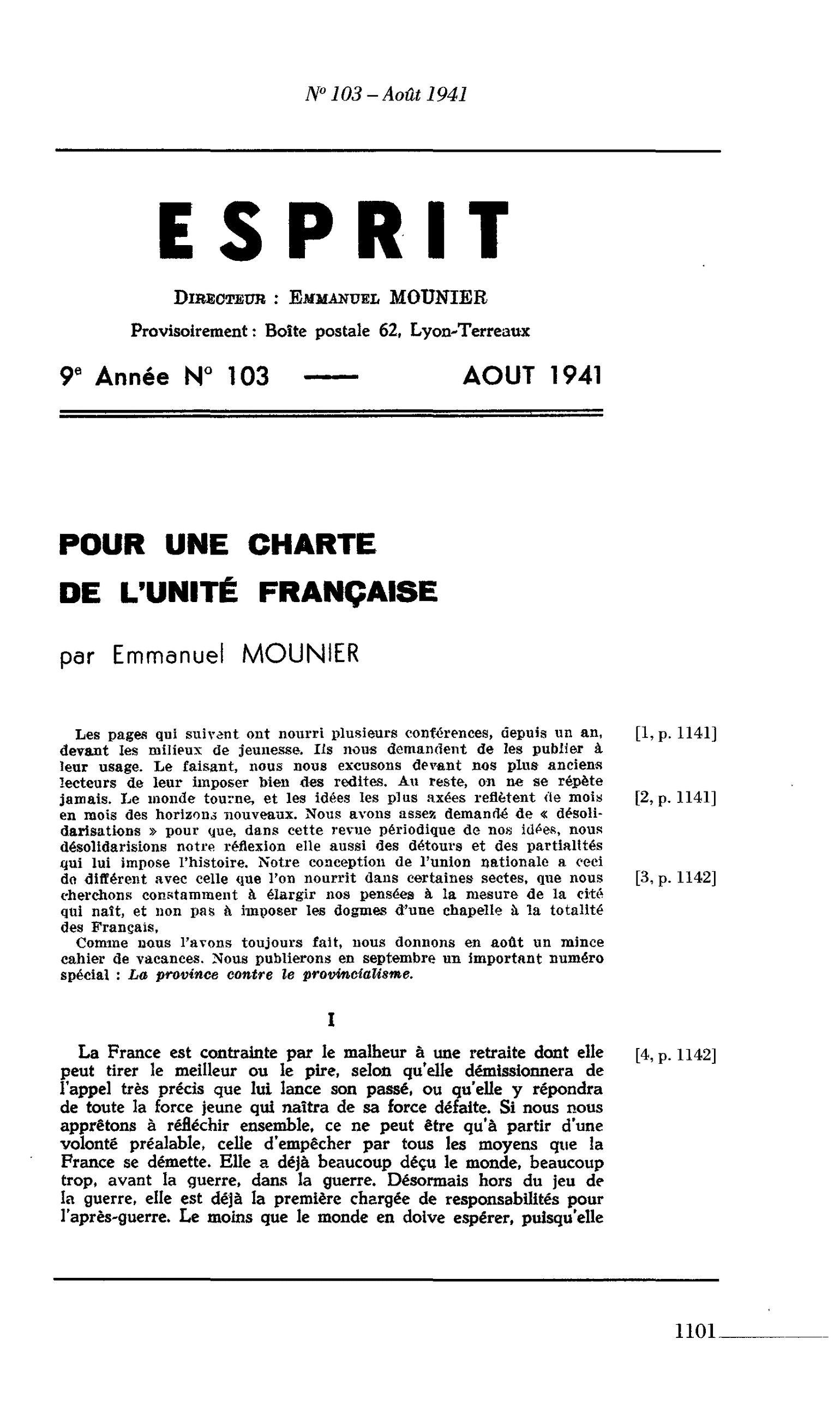POUR UNE CHARTE DE L’UNITÉ FRANÇAISE