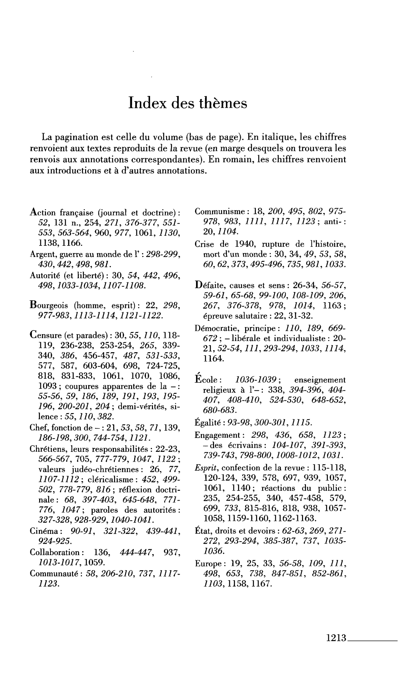 Index des thèmes