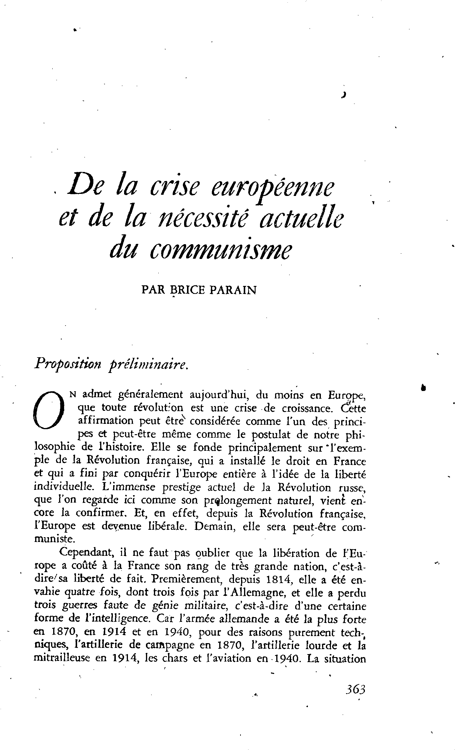 De la crise européenne et de la nécessité actuelle du communisme