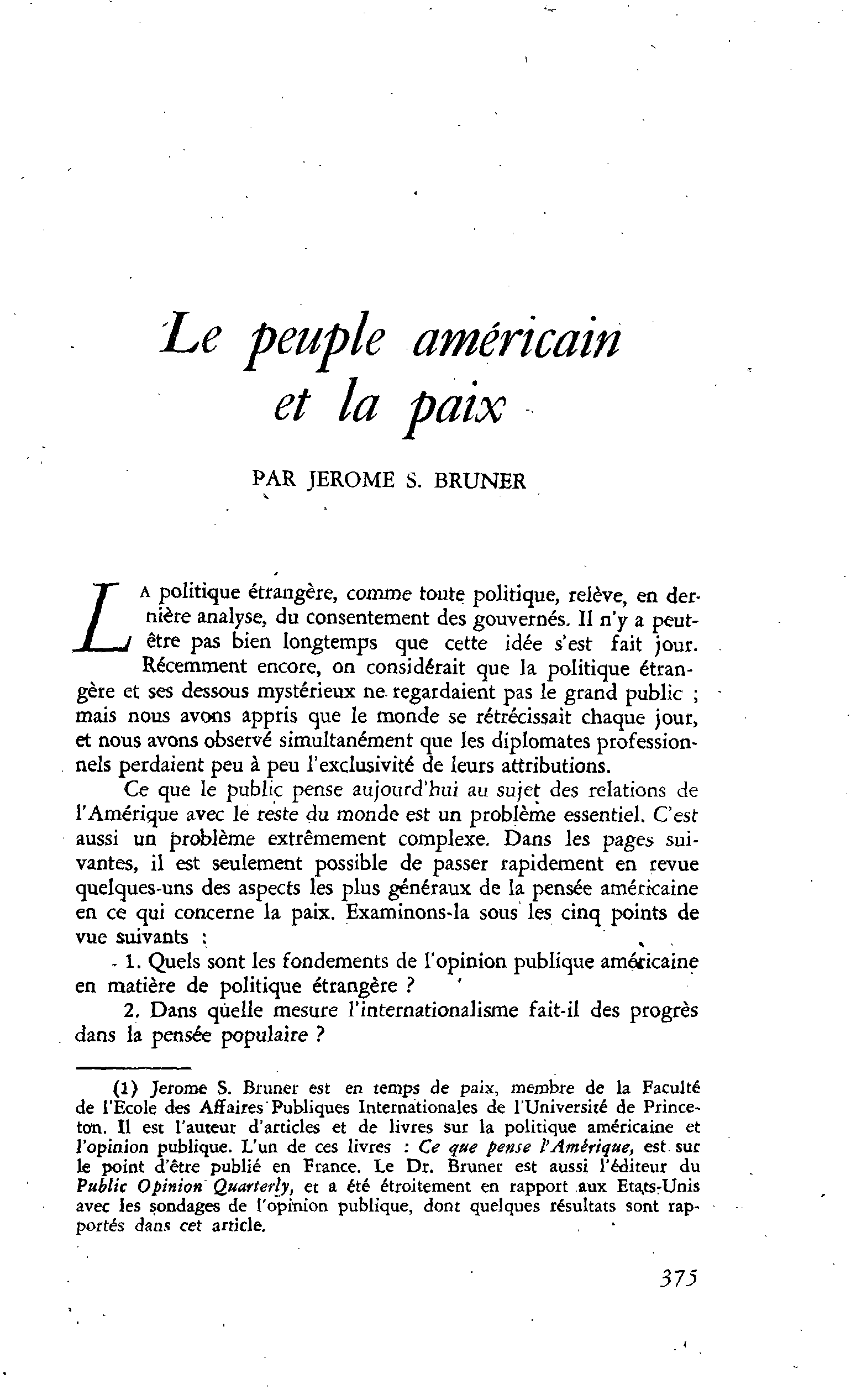 Le peuple américain et la paix